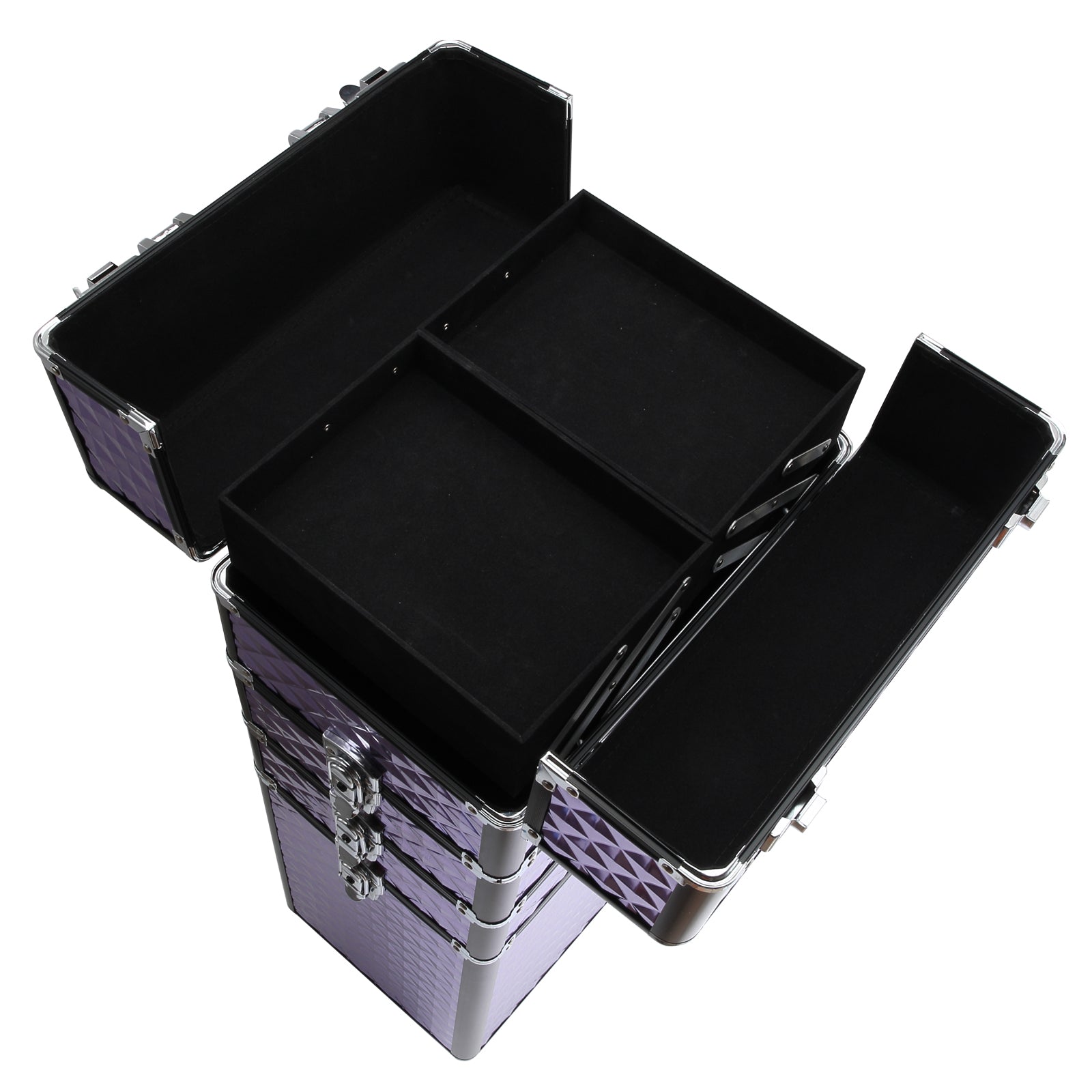 Professional Makeup Case with Universal Wheels, Different Levels, Extendable Handle, Makeup Trolley Aluminum Alloy 33.5x23x76/95.5 cm Violet