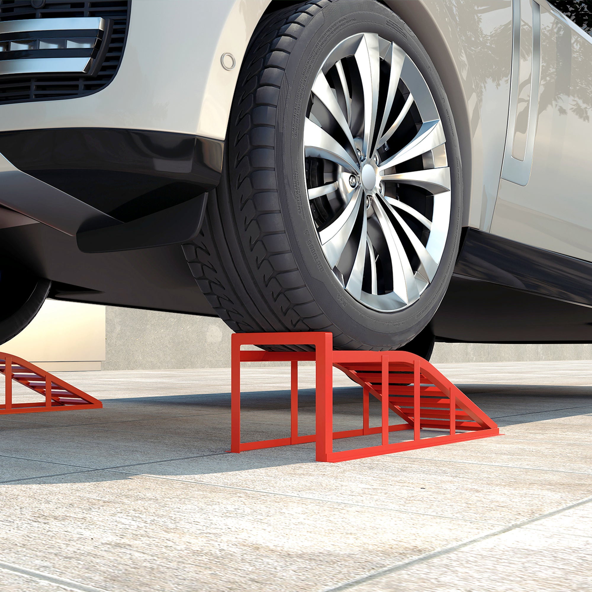 Set of 2 car access ramps, steel vehicle lifting ramp, non-slip, for vehicle maintenance and repair, for garage, home, workshop, red