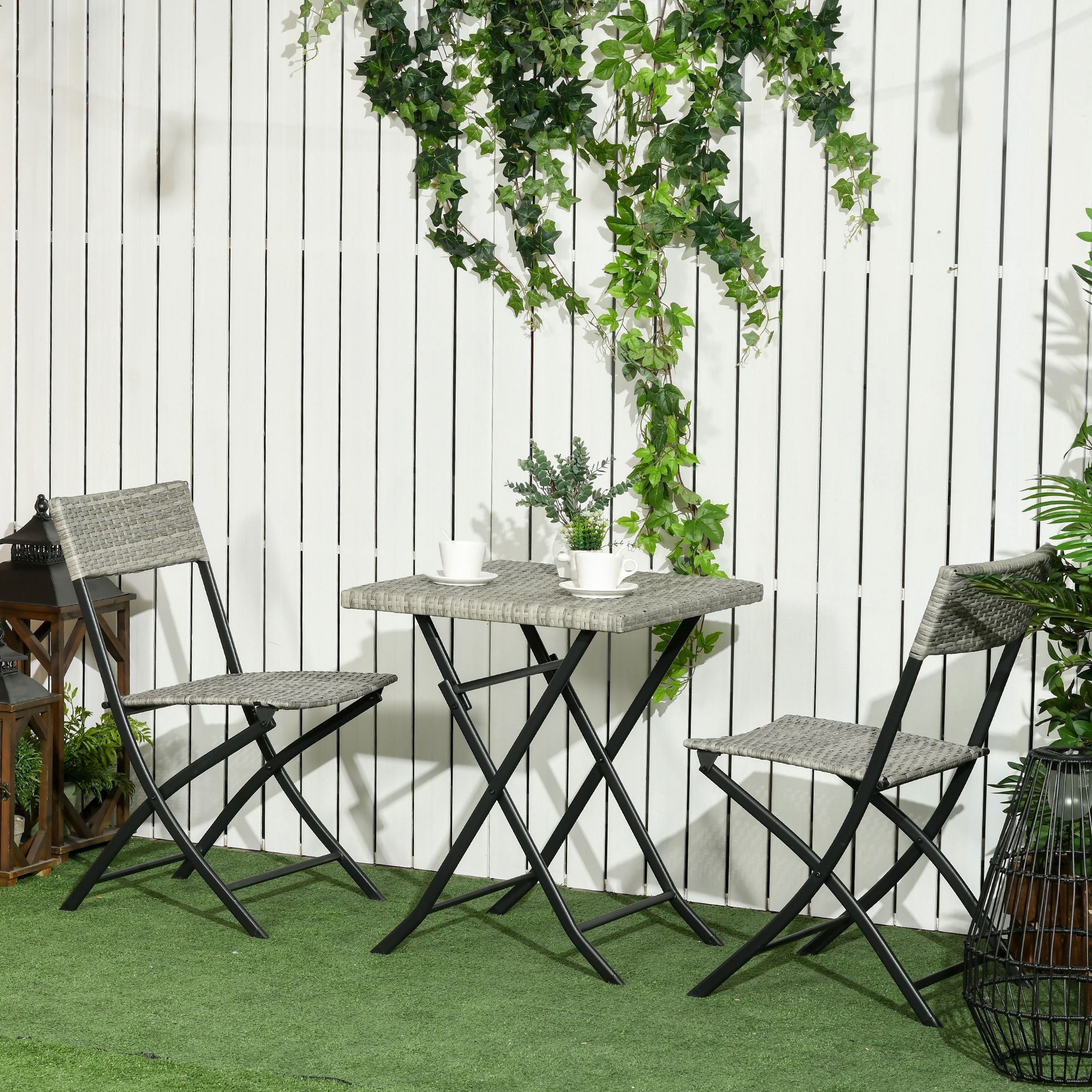 Poly Rattan Garden Furniture Set, Outdoor Lounge Balcony Furniture for 2 People, 3-Piece Seating Group, 2 Chairs, Table, Weather-resistant Garden Lounge for Garden, Terrace, Balcony, Light Grey