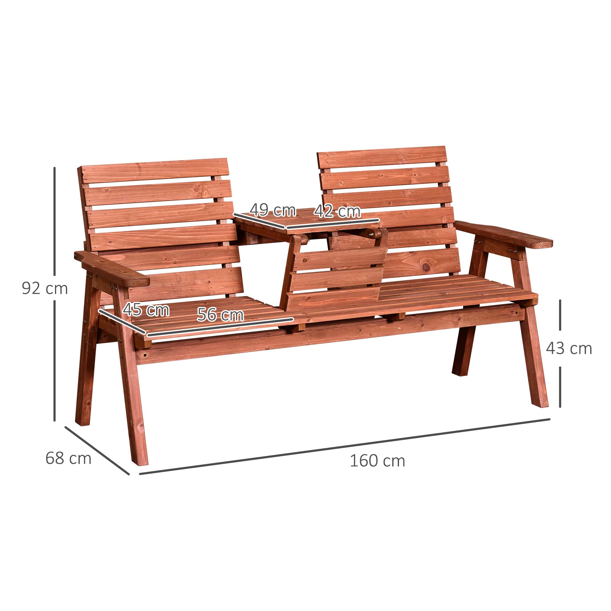 Outdoor Bench in Fir Wood 2 or 3 Seater, Convertible Table into a Seat, Waterproof, 160x68x92cm