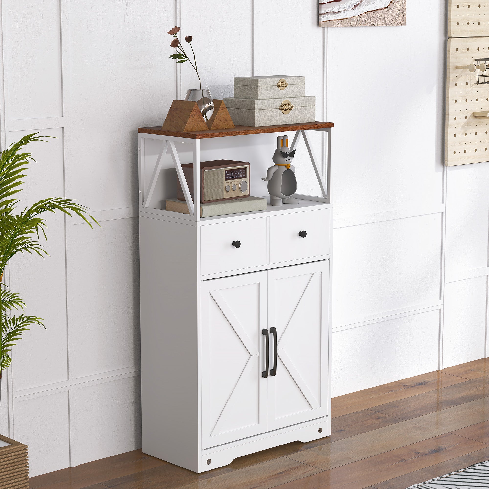 Living Room Sideboard Multi-purpose Cabinet with Shelves Drawers Barn Doors Buffet for Kitchen Bedroom 60x31x108 cm White