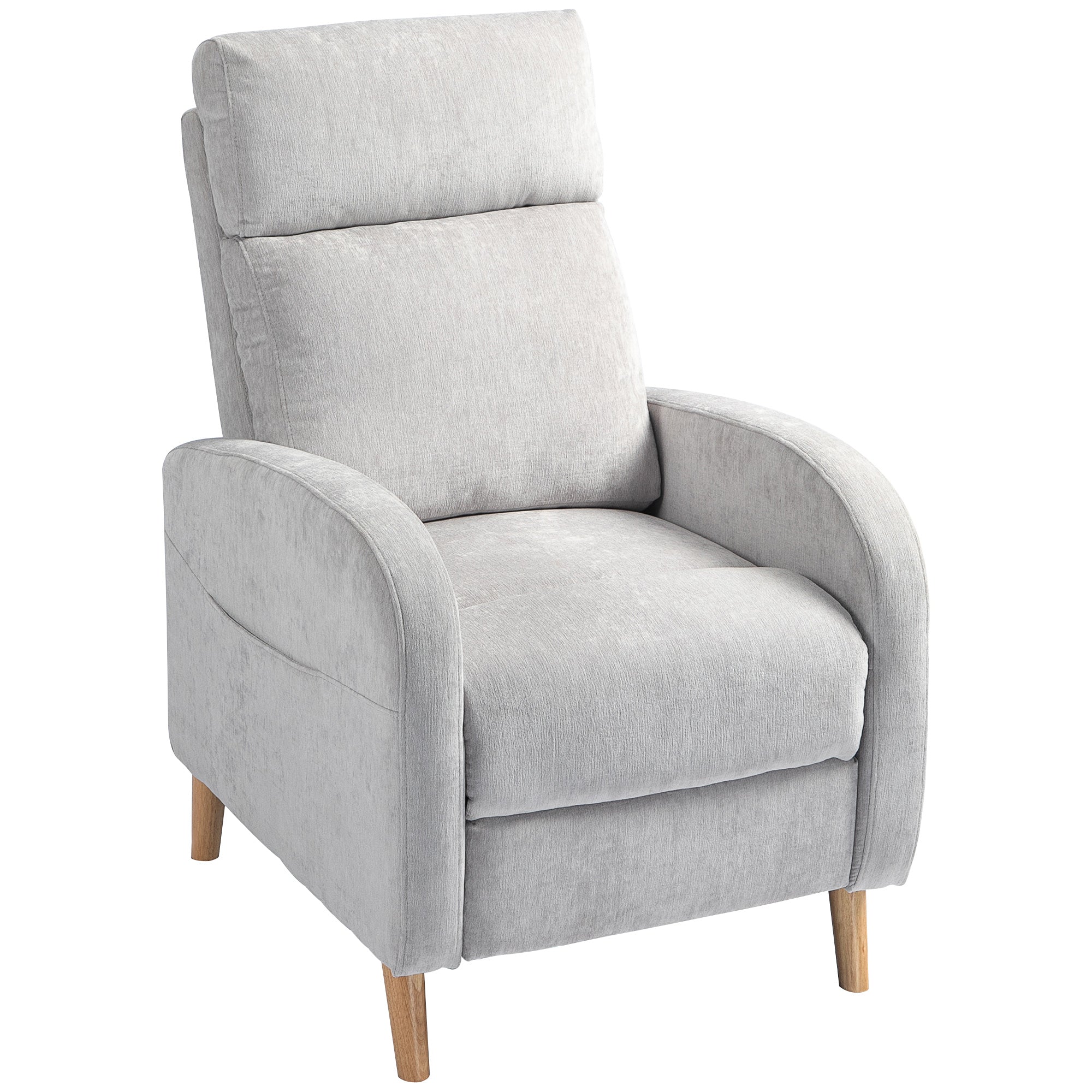 Manual Reclining Relax Armchair Upholstered in Synthetic Linen with Footrest and Side Pocket Load 120 kg Reclining Armchair for Bedroom Office Light Grey