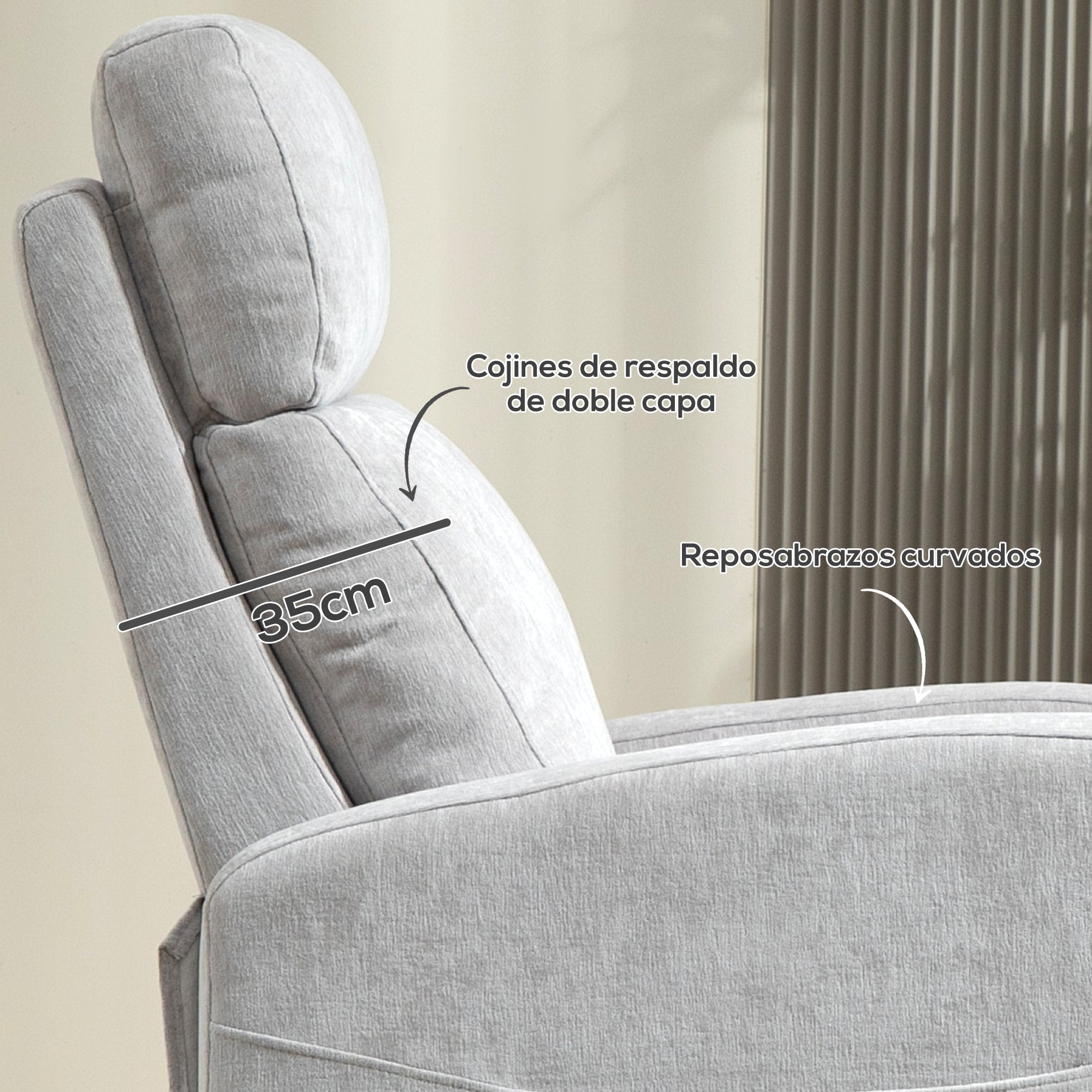 Manual Reclining Relax Armchair Upholstered in Synthetic Linen with Footrest and Side Pocket Load 120 kg Reclining Armchair for Bedroom Office Light Grey