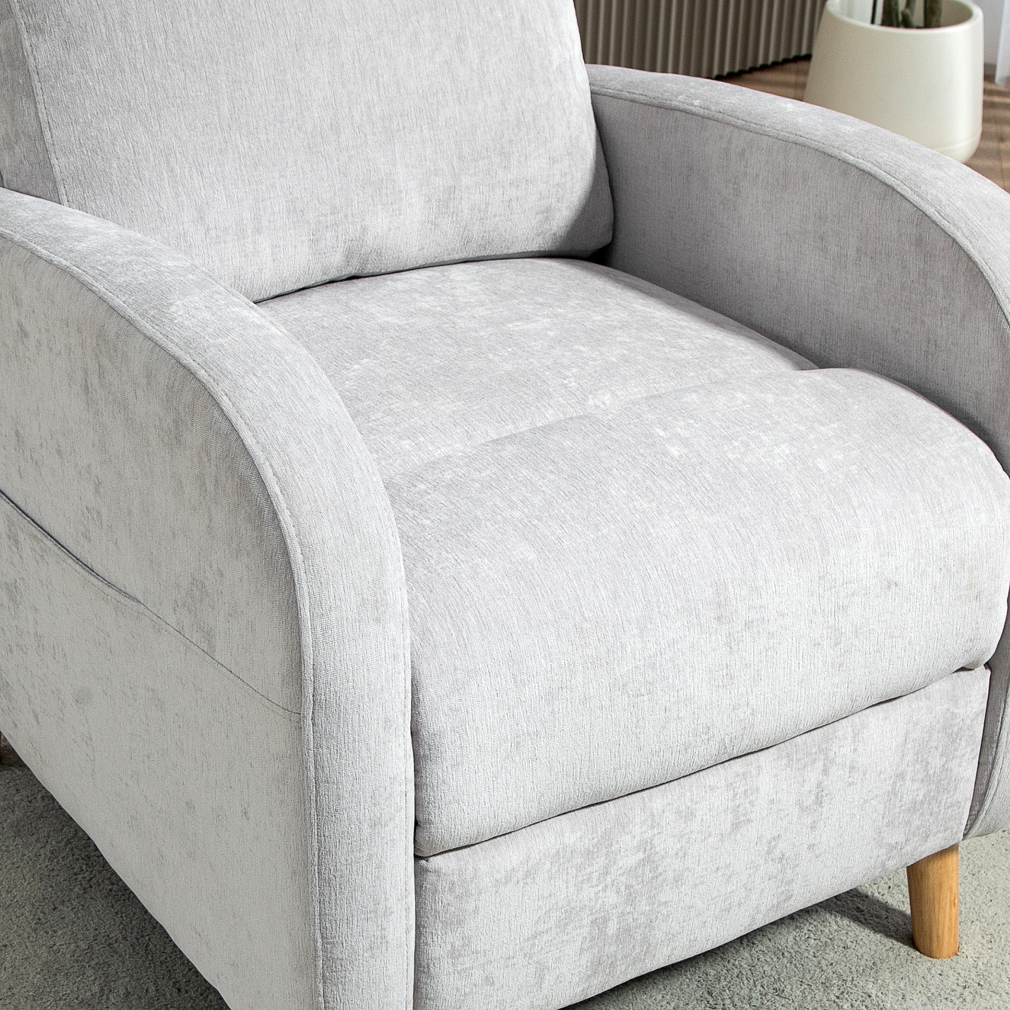 Manual Reclining Relax Armchair Upholstered in Synthetic Linen with Footrest and Side Pocket Load 120 kg Reclining Armchair for Bedroom Office Light Grey
