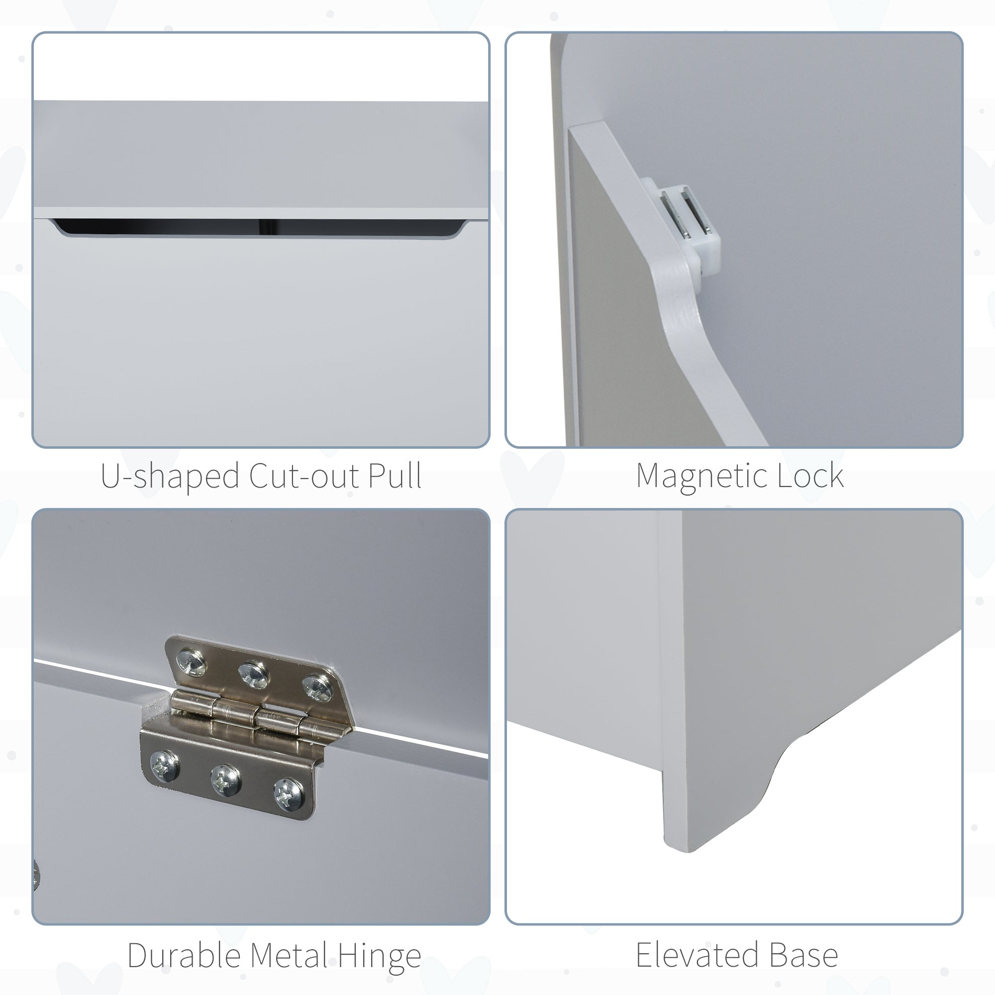 Wooden Children's Toy Chest, Storage Bench for Nursery with Pneumatic Piston Lid, 60x40x48cm, Gray