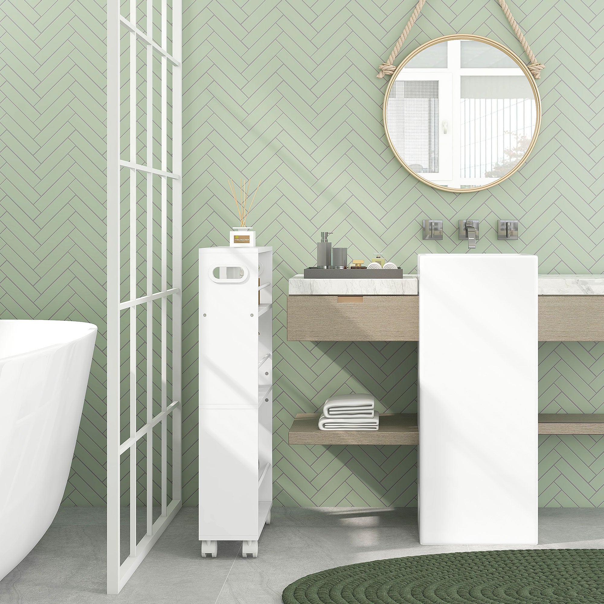 3-Tier Kitchen Cart with Side Railings and Handles for Dining Room Bathroom 45x15x80 cm White