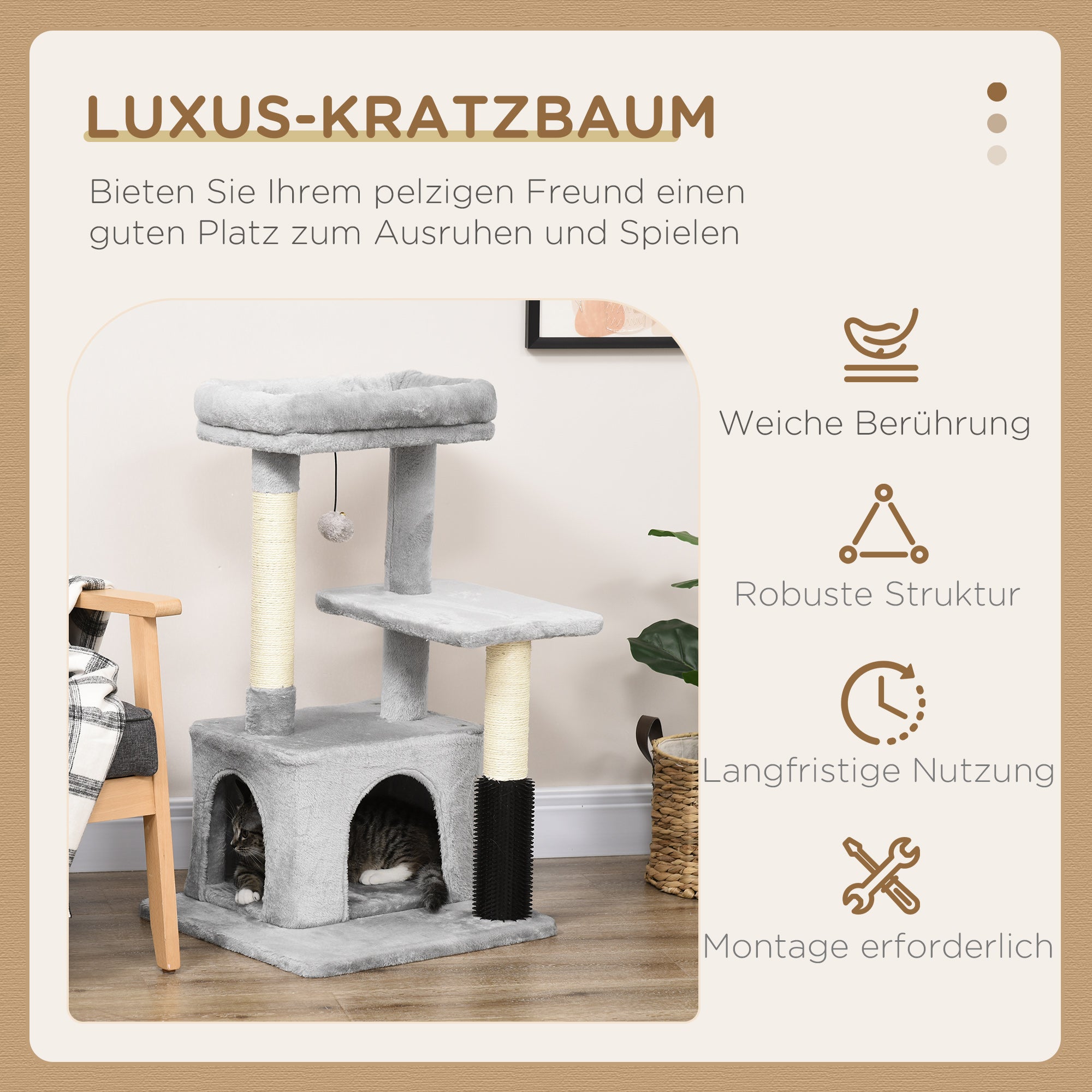Cat Tree with Massaging Area Cat Cave Play Ball Cat Scratching Post Sisal Rope Scratch Posts Light Grey 48 x 48 x 85 cm