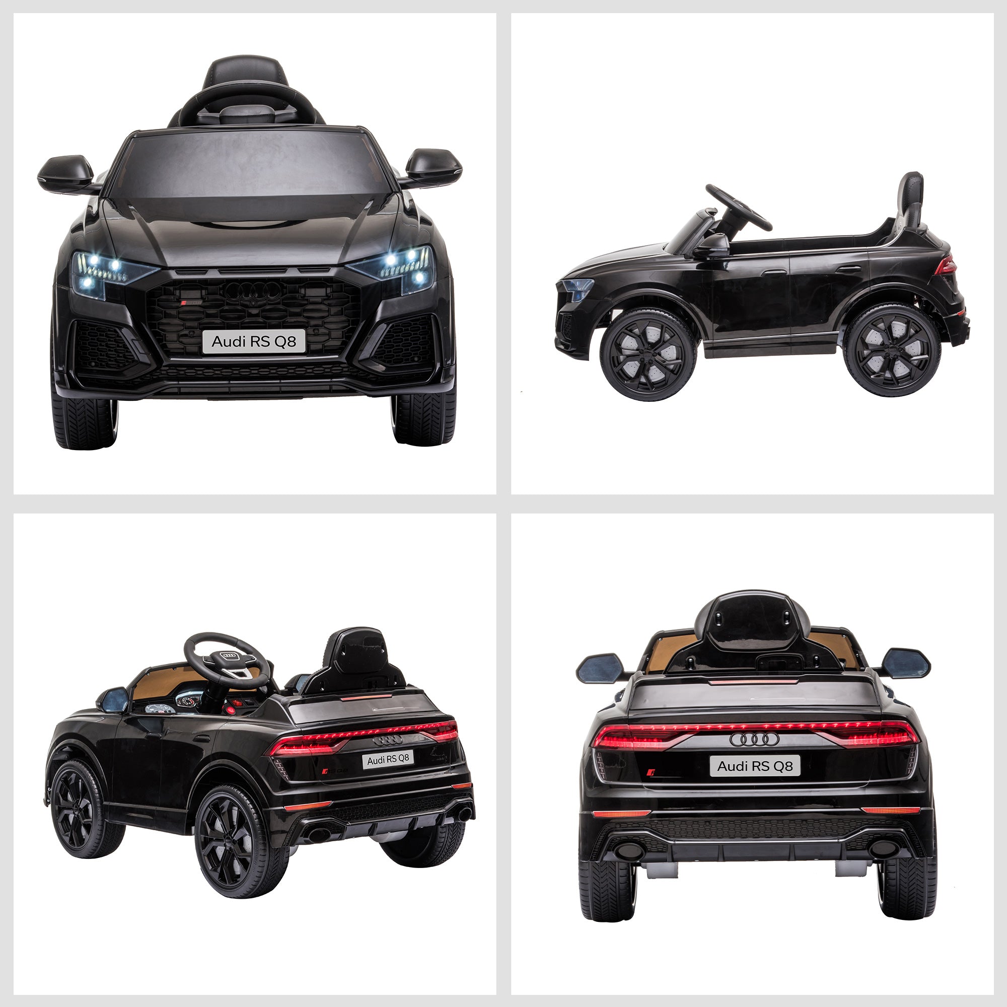 Kids Electric Car +3 Years Licensed Audi RS Q8 with 6V Battery 2 Motors Remote Control Music MP3 Horn and Lights Max Speed 3km/h 101x62x51 cm Black