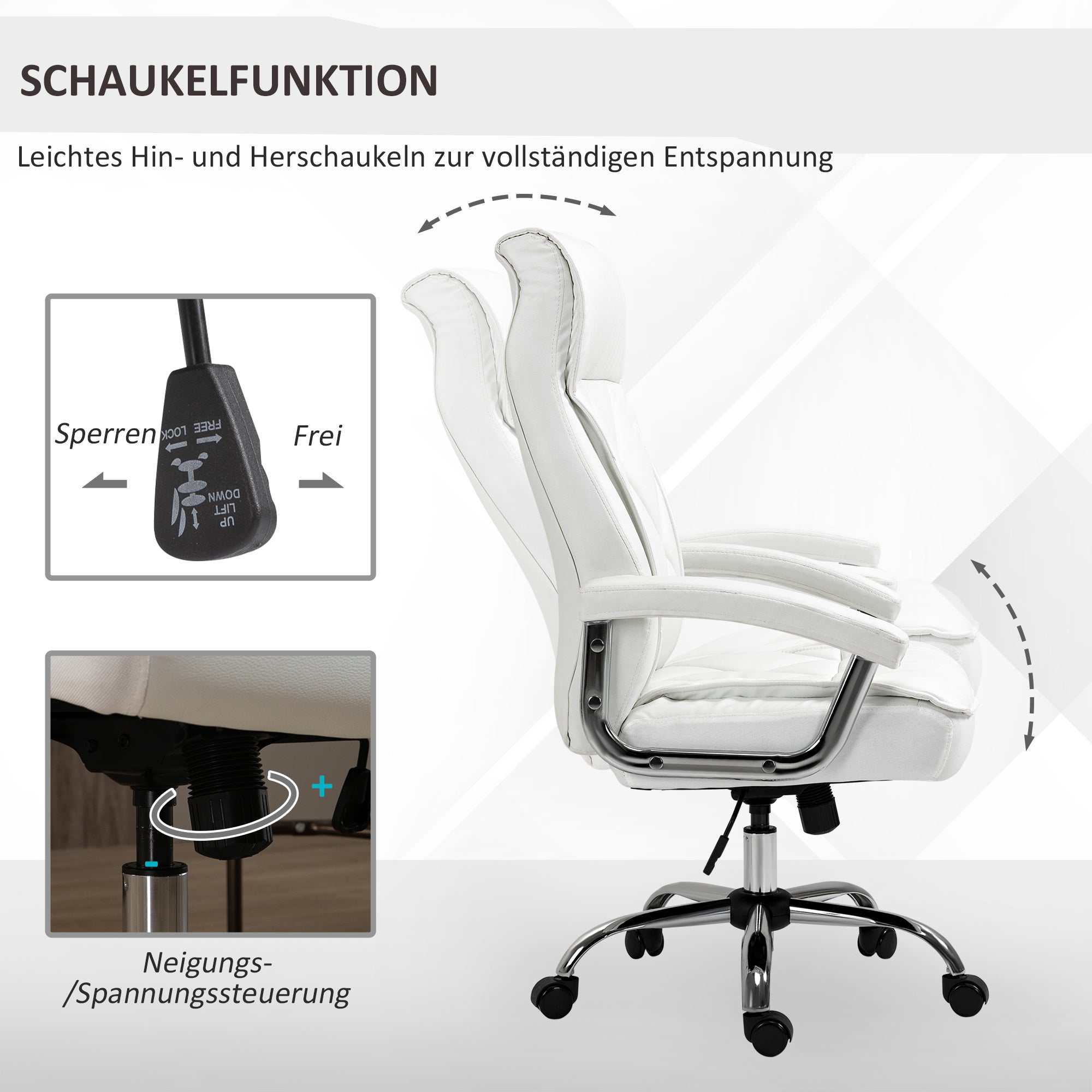 Office Chair, Ergonomic Desk Chair, Adjustable Swivel Chair with Rocking Function, Diamond Pattern, Faux Leather, Padded Executive Chair, White