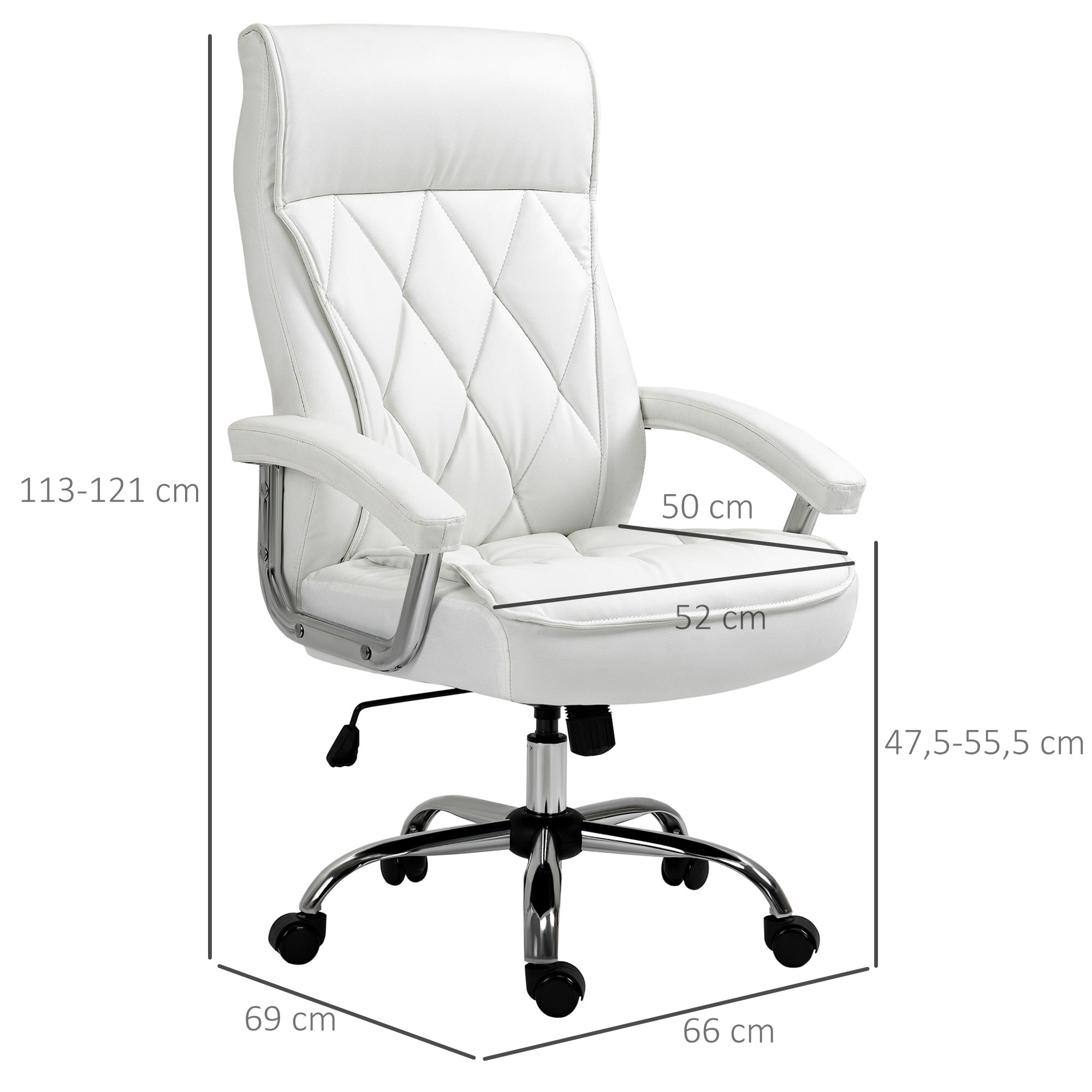 Office Chair, Ergonomic Desk Chair, Adjustable Swivel Chair with Rocking Function, Diamond Pattern, Faux Leather, Padded Executive Chair, White