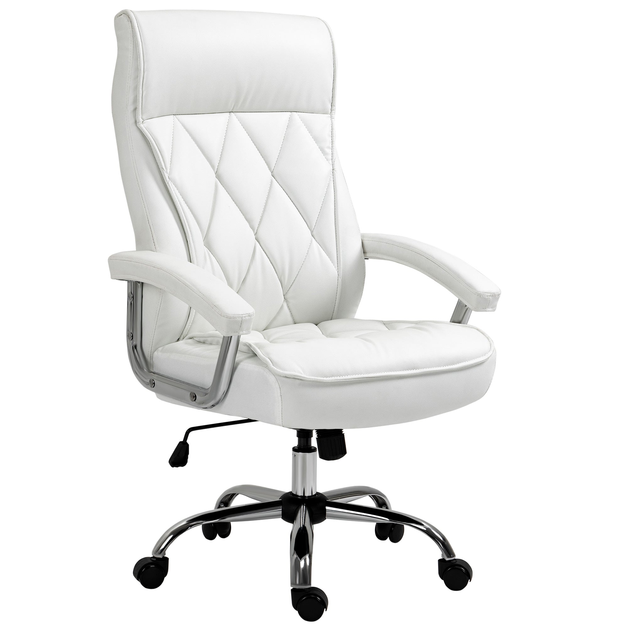 Office Chair, Ergonomic Desk Chair, Adjustable Swivel Chair with Rocking Function, Diamond Pattern, Faux Leather, Padded Executive Chair, White