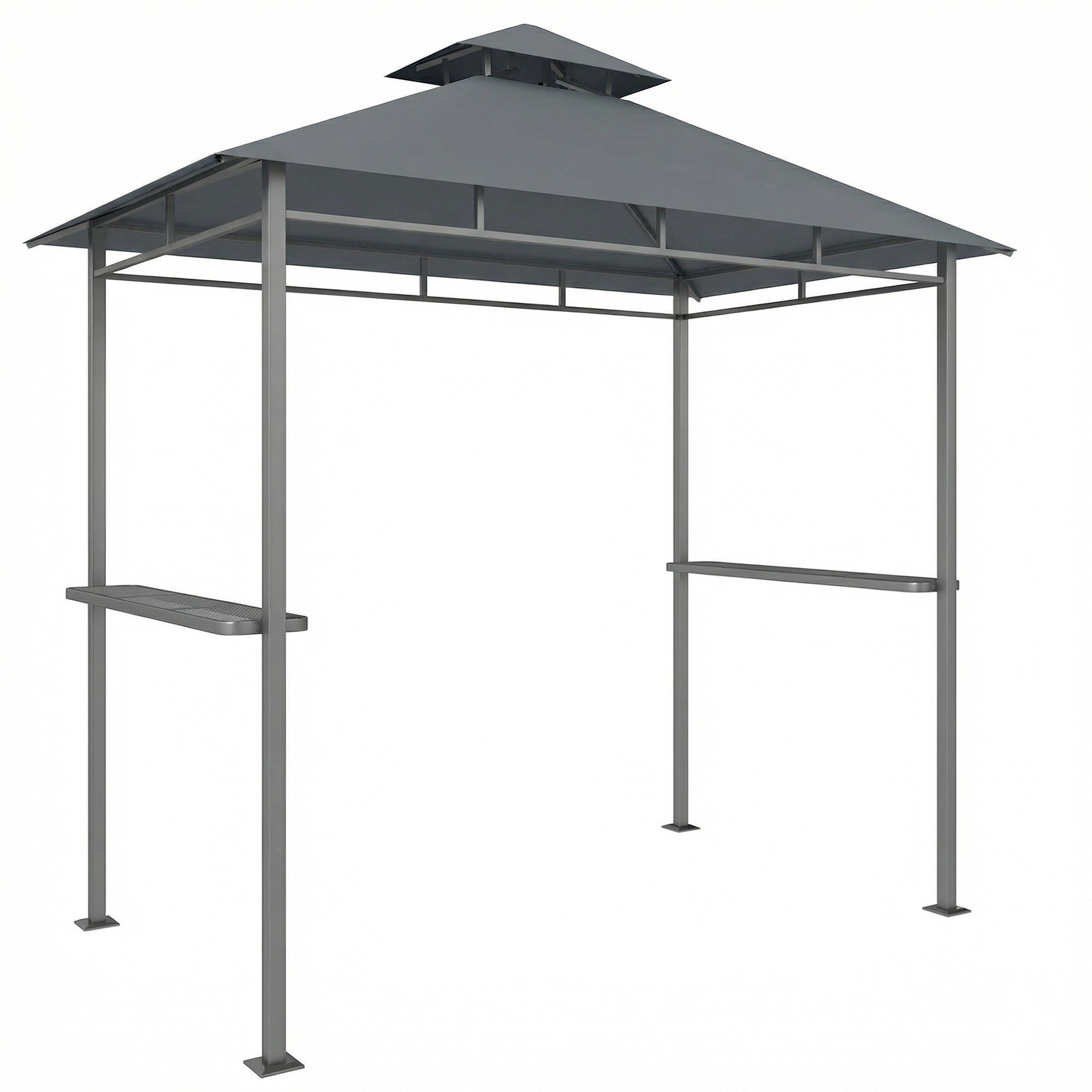 Grill Pavilion 2.4 x 1.4 m — Windproof BBQ Canopy with Double-Roof Vent, Side Shelves, UV-Resistant, Dark Gray