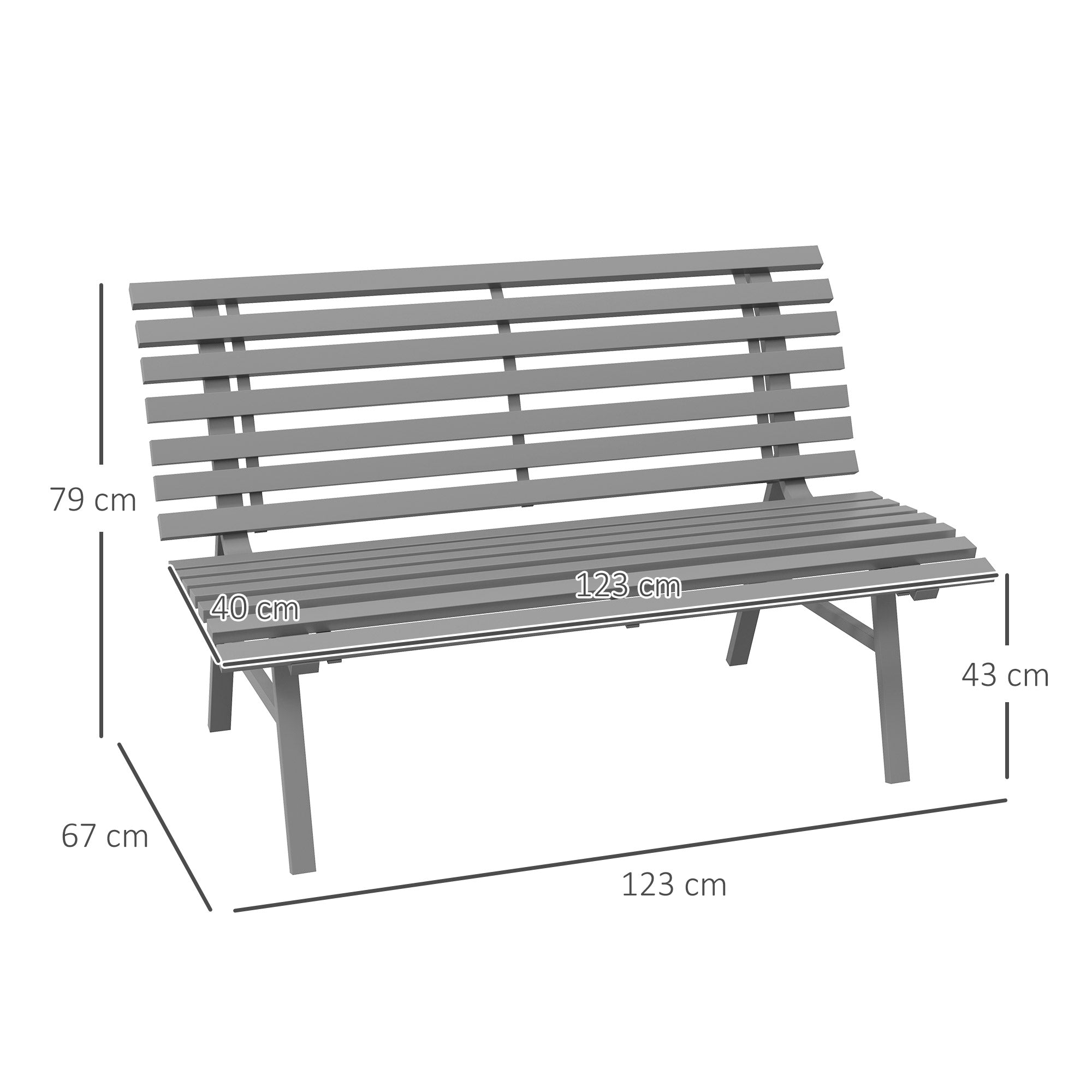 2-Seater Aluminum Garden Bench, Weatherproof Bench, UV-Resistant Garden Furniture with Louver Design, Park Bench 240kg Capacity, Balcony Bench for Balcony Terrace, Garden, 123x67x79cm, Gray