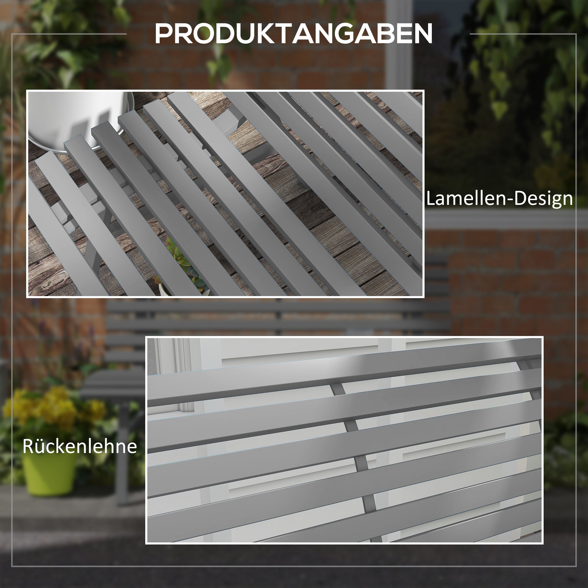 2-Seater Aluminum Garden Bench, Weatherproof Bench, UV-Resistant Garden Furniture with Louver Design, Park Bench 240kg Capacity, Balcony Bench for Balcony Terrace, Garden, 123x67x79cm, Gray