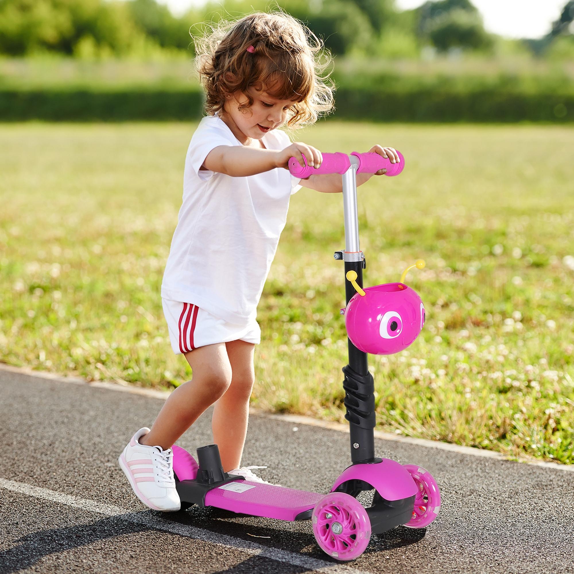 3-in-1 Scooter for Children 18+ Months 3-Wheel Scooter with Removable Seat Adjustable Height Push Handle 62x25x72.5 cm Pink