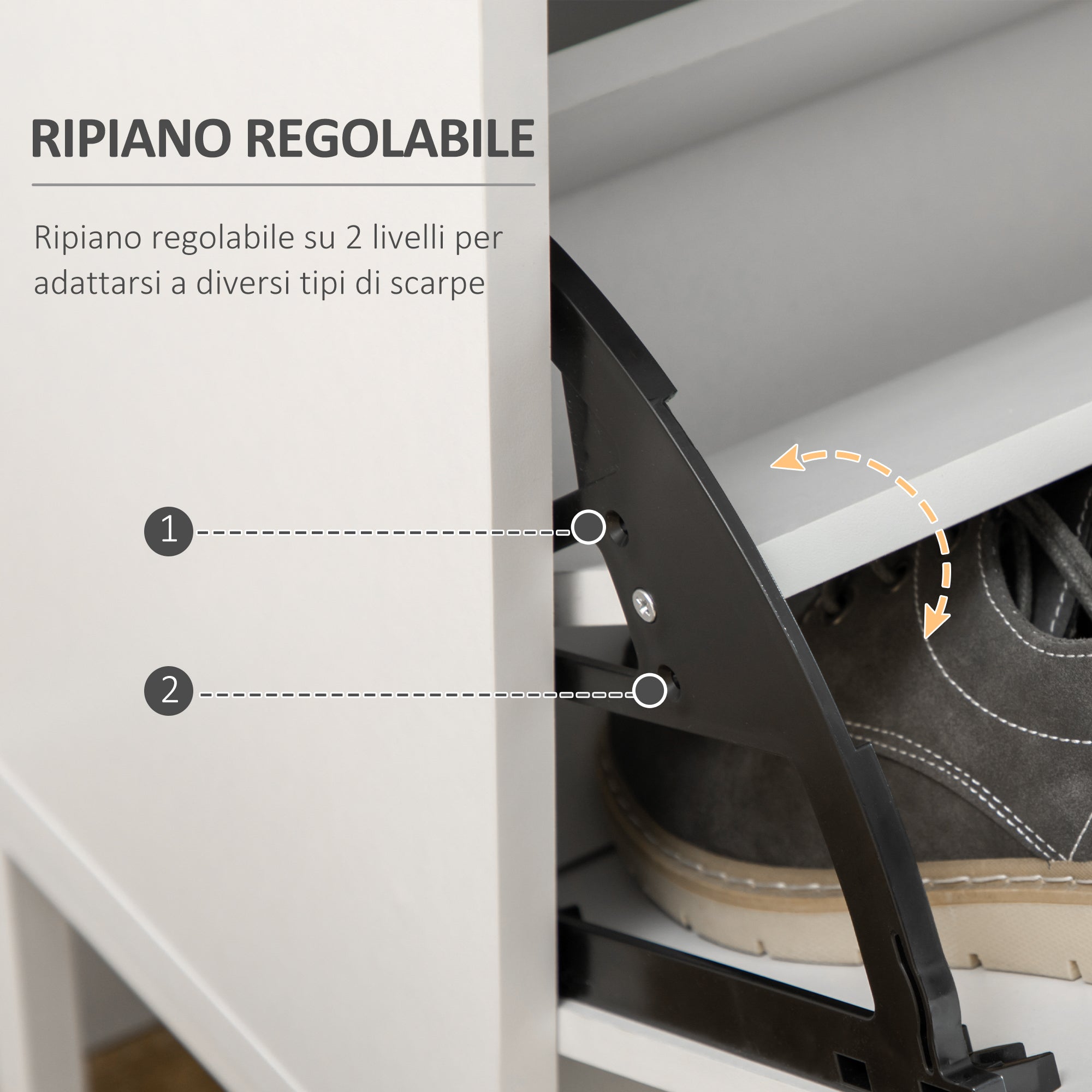 Mobile Shoe Rack, Modern Shoe Cabinet for 12 Pairs of Shoes with 2 Fold-down Doors and Drawer, made of Particleboard, MDF and Metal, 75x26x110 cm, White