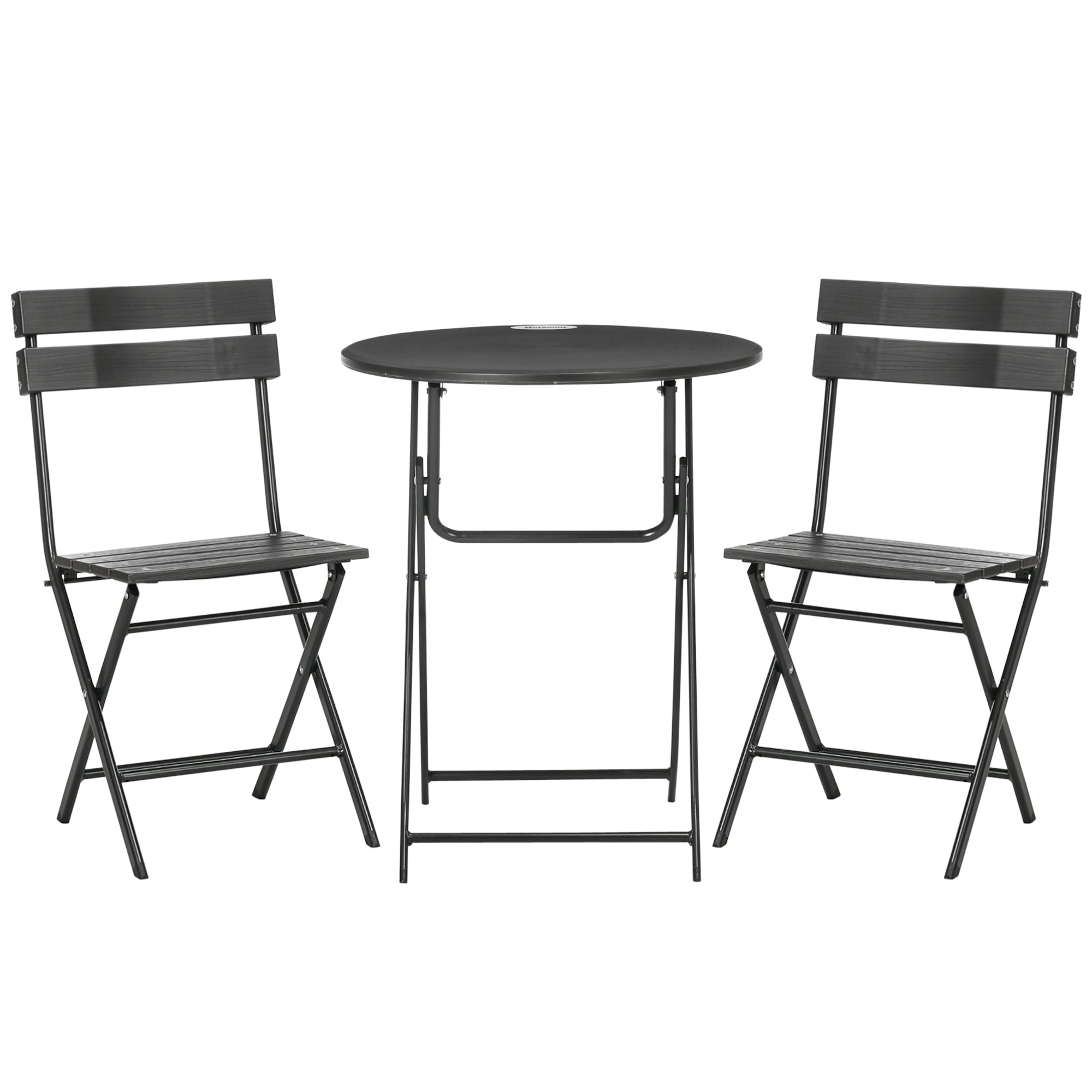 3-Piece Garden Set with 2 Foldable Chairs and Table in Steel and HDPE for Balcony and Terrace, Dark Gray