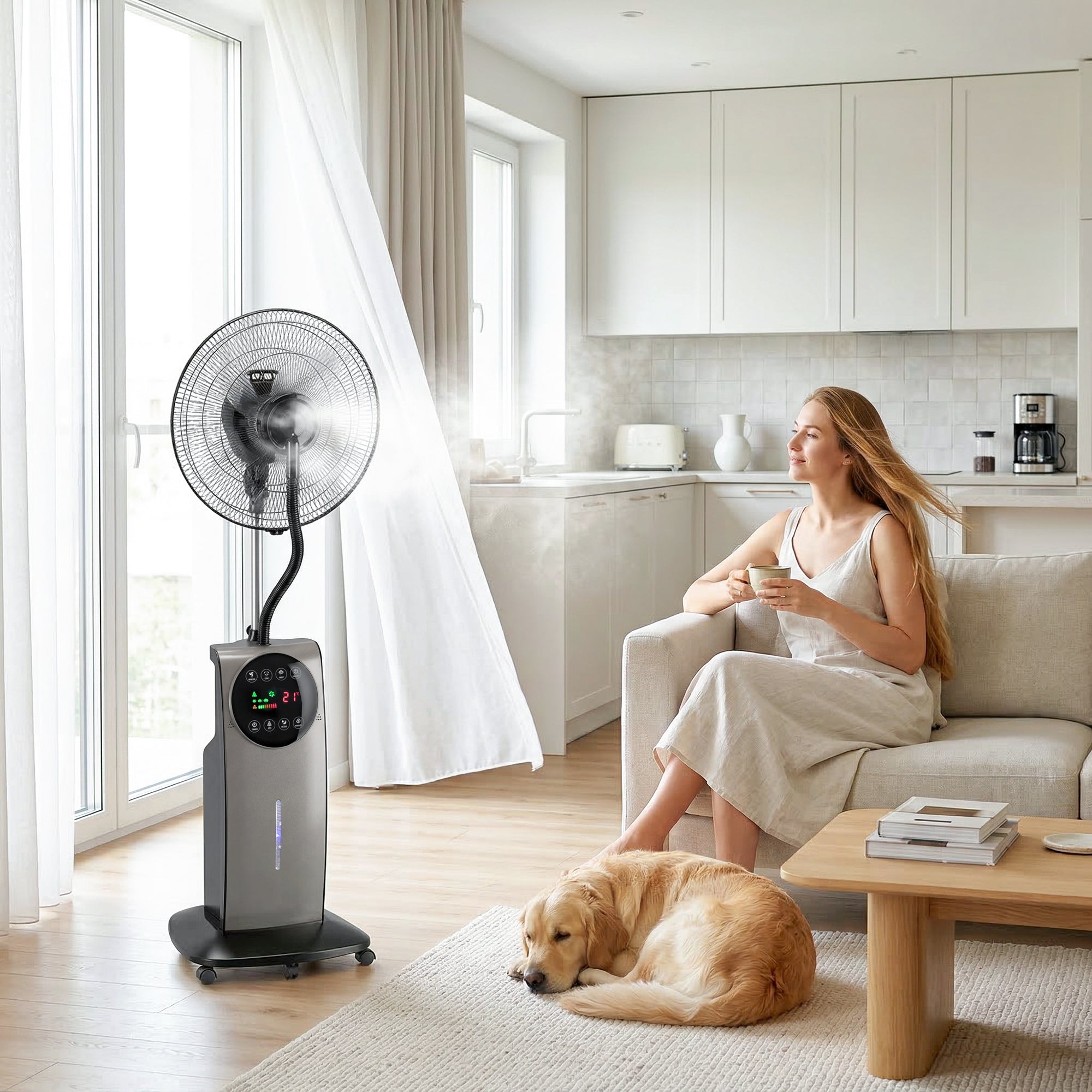 3‑in‑1 Misting Pedestal Fan, 90W, 54.3" Height, 70° Oscillation, 3 Speeds, 3 Modes, Negative Ion, Anti‑Mosquito, 3.1L Tank, Remote & 12H Timer