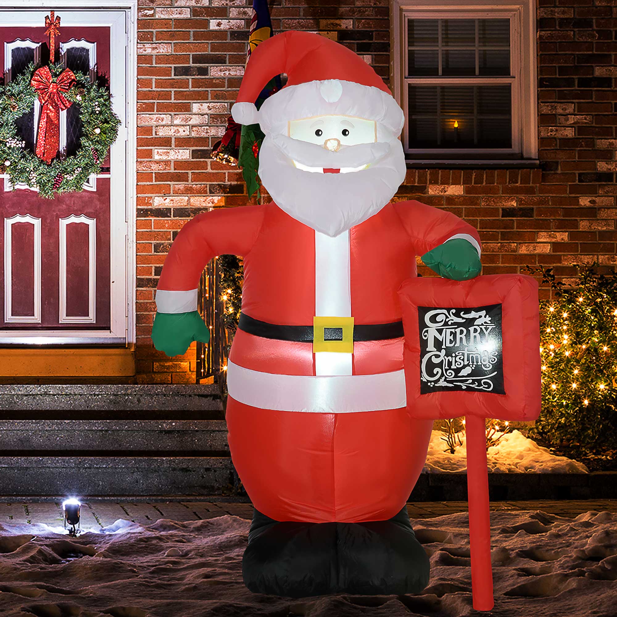 Inflatable Santa Claus with Christmas Sign Inflatable with 3 LED Lights and Electric Inflator Christmas Decoration for Outdoors Indoors 120x65x180 cm Multicolor