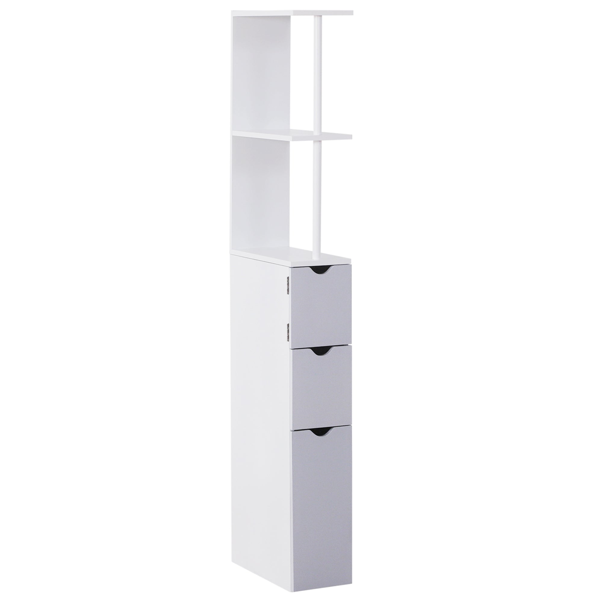 Modern Bathroom Auxiliary Column Bathroom Cabinet Storage Unit with 2 Shelves 2 Drawers and 1 Anti-Tip Door 15x33x136.5 cm White