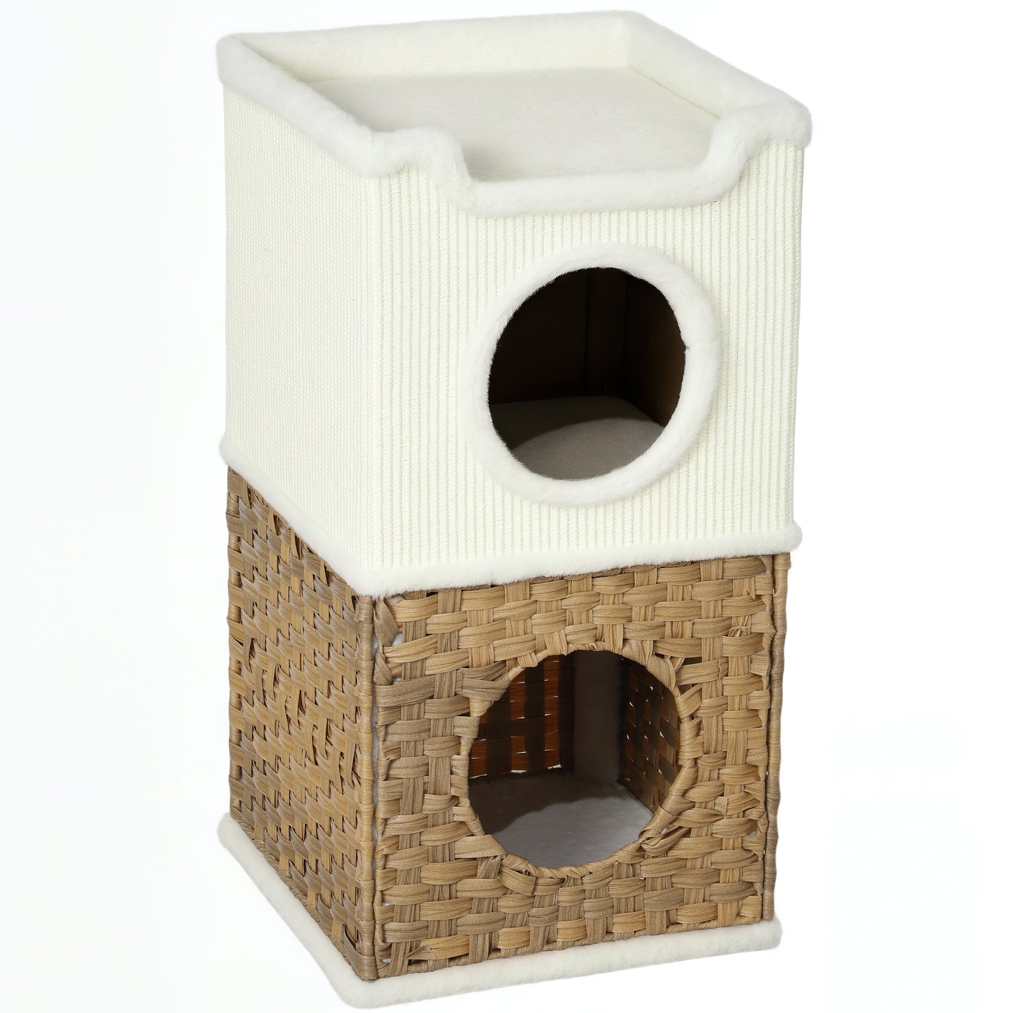 Indoor Cat Niche 3-Level Cat Tower with Open Top Platform, Sisal Scratching Barrel for Pets under 6 kg, 41 x 41 x 75.5 cm, Cream