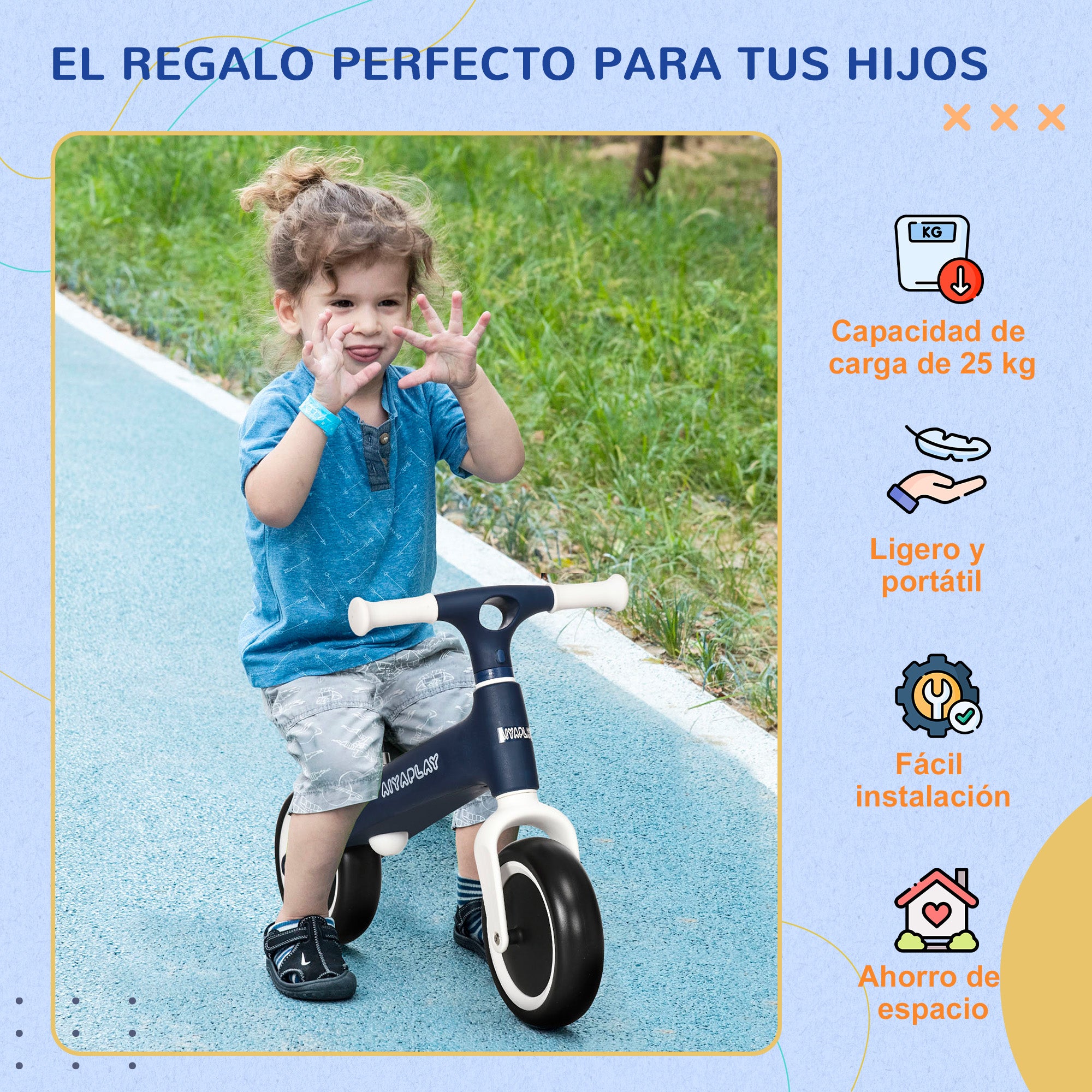 Balance Bike for Kids Ages 18-36 Months Balance Bike with Adjustable Seat Height Load 25 kg 67.5x32x44 cm Blue