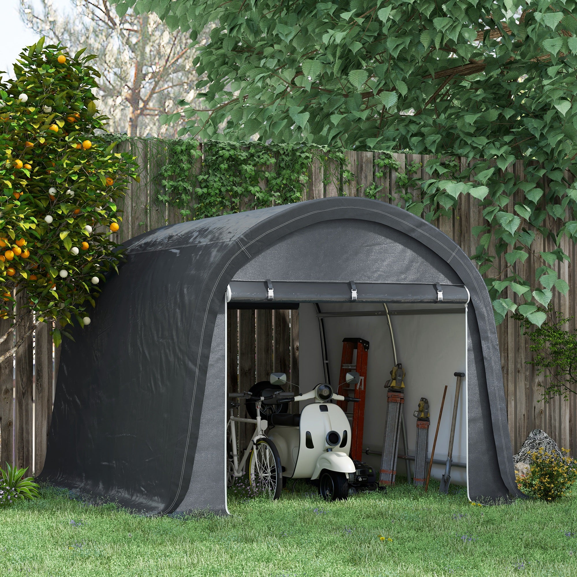 Garage Tent for Bikes, Waterproof Tent Garage with Roll-up Door Anti-Dust Bike Cover Shed Greenhouse Bicycle Garage for Outdoor Patio Garden, 300cmx300cmx235cm, Gray