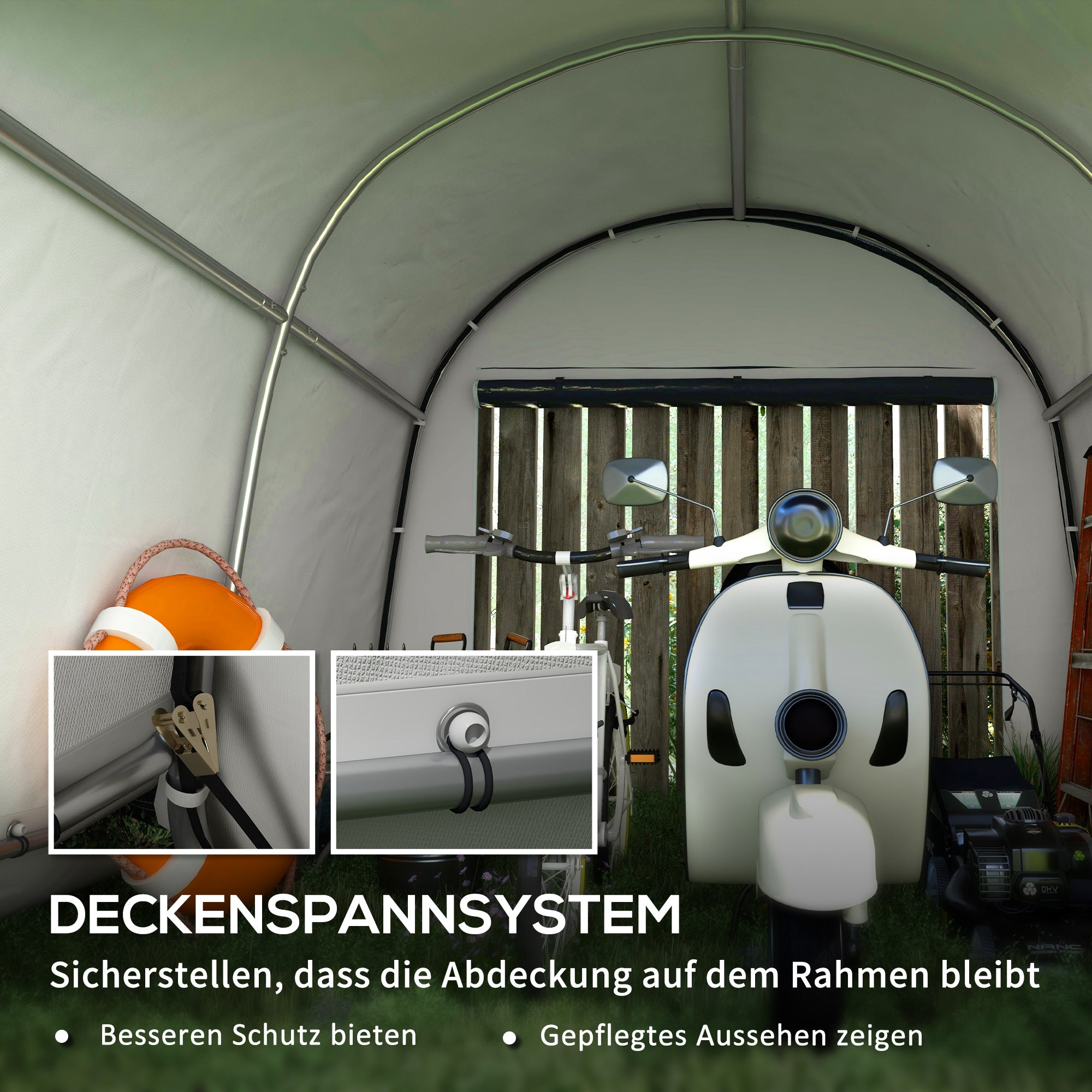 Garage Tent for Bikes, Waterproof Tent Garage with Roll-up Door Anti-Dust Bike Cover Shed Greenhouse Bicycle Garage for Outdoor Patio Garden, 300cmx300cmx235cm, Gray