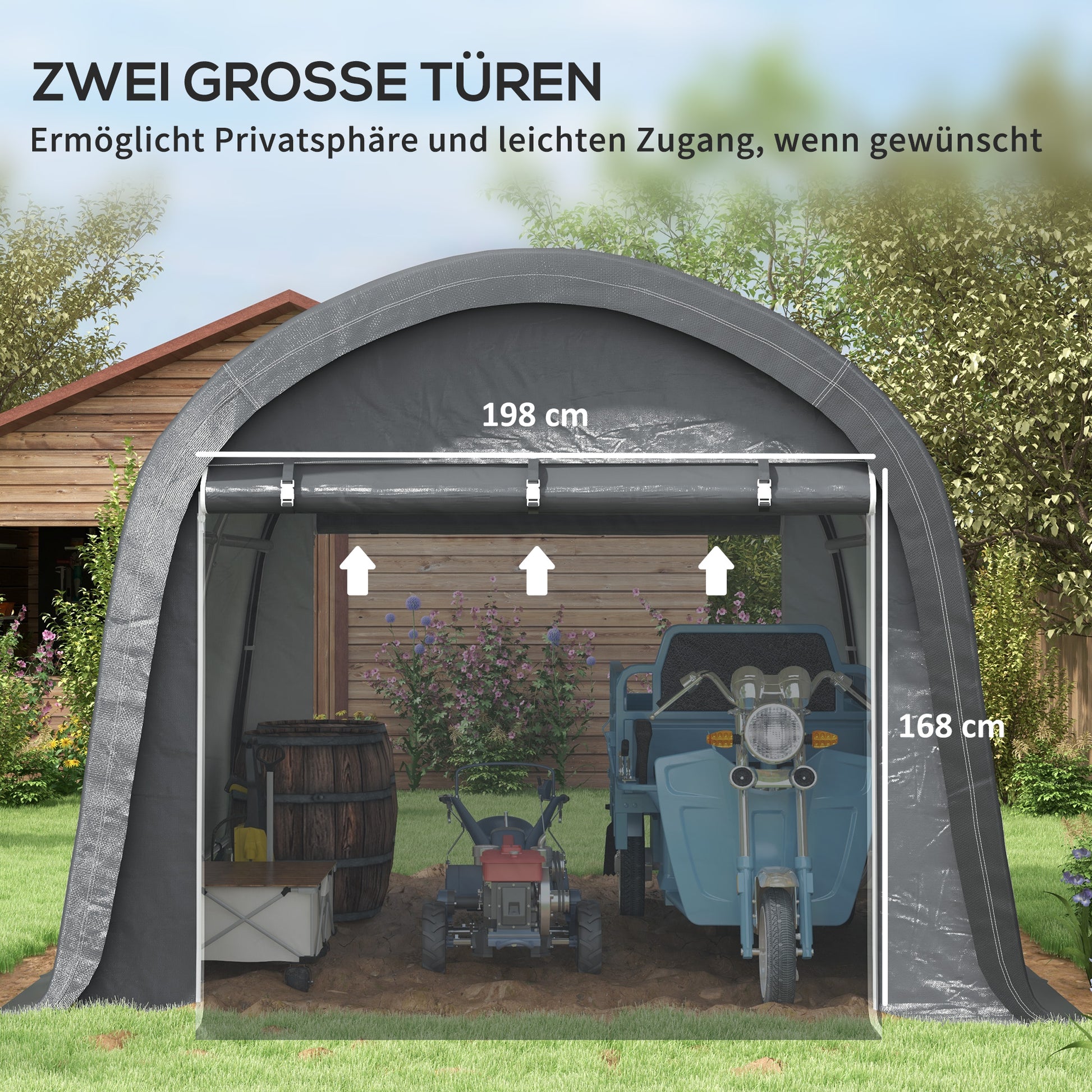 Garage Tent for Bikes, Waterproof Tent Garage with Roll-up Door Anti-Dust Bike Cover Shed Greenhouse Bicycle Garage for Outdoor Patio Garden, 300cmx300cmx235cm, Gray