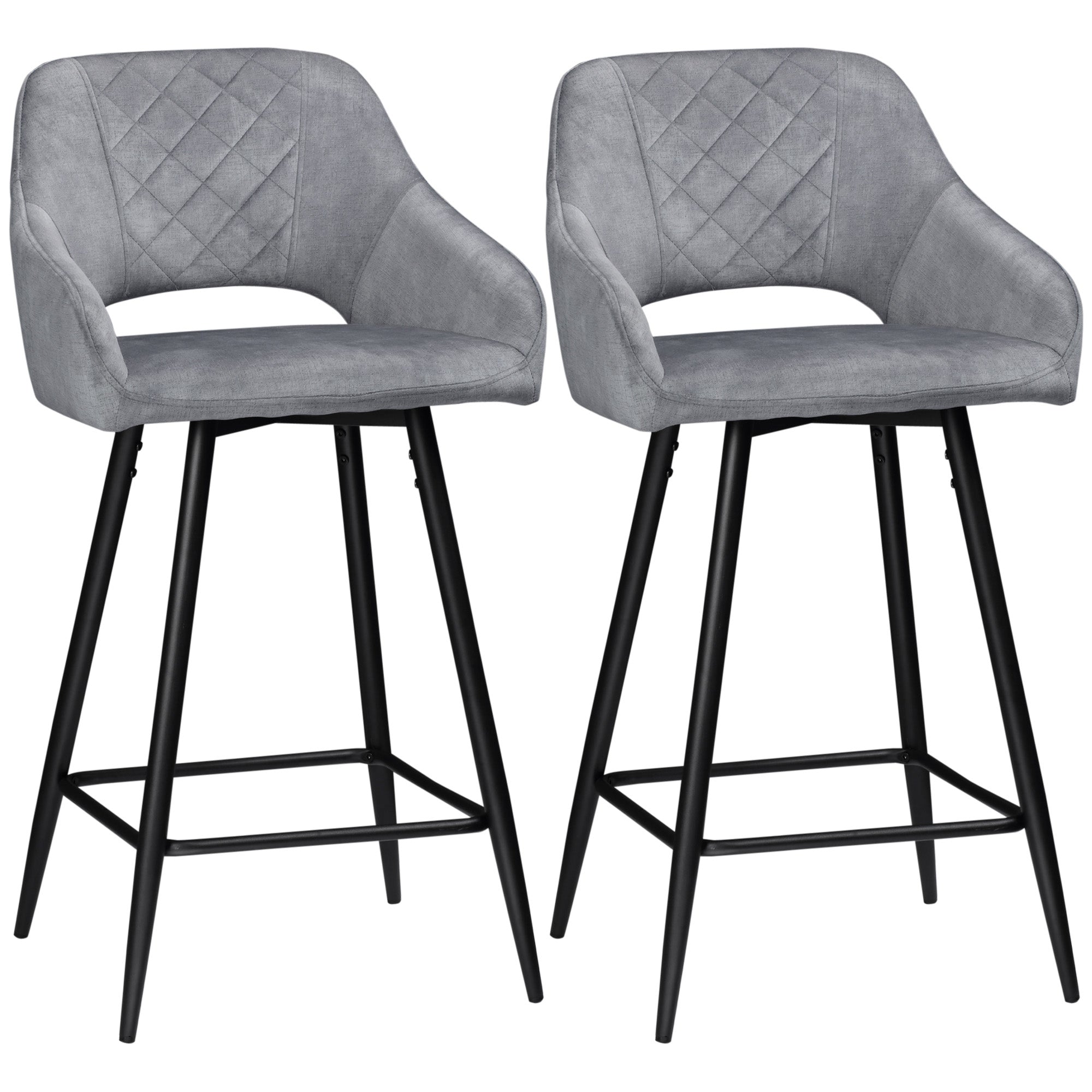 2-Piece Swivel Bar Stools with Backrest Barstools Bistro Counter Height Dining Chairs Velvet-Look Kitchen Stools for Kitchen Living Room Dining Room Steel Gray 50 x 56 x 98 cm