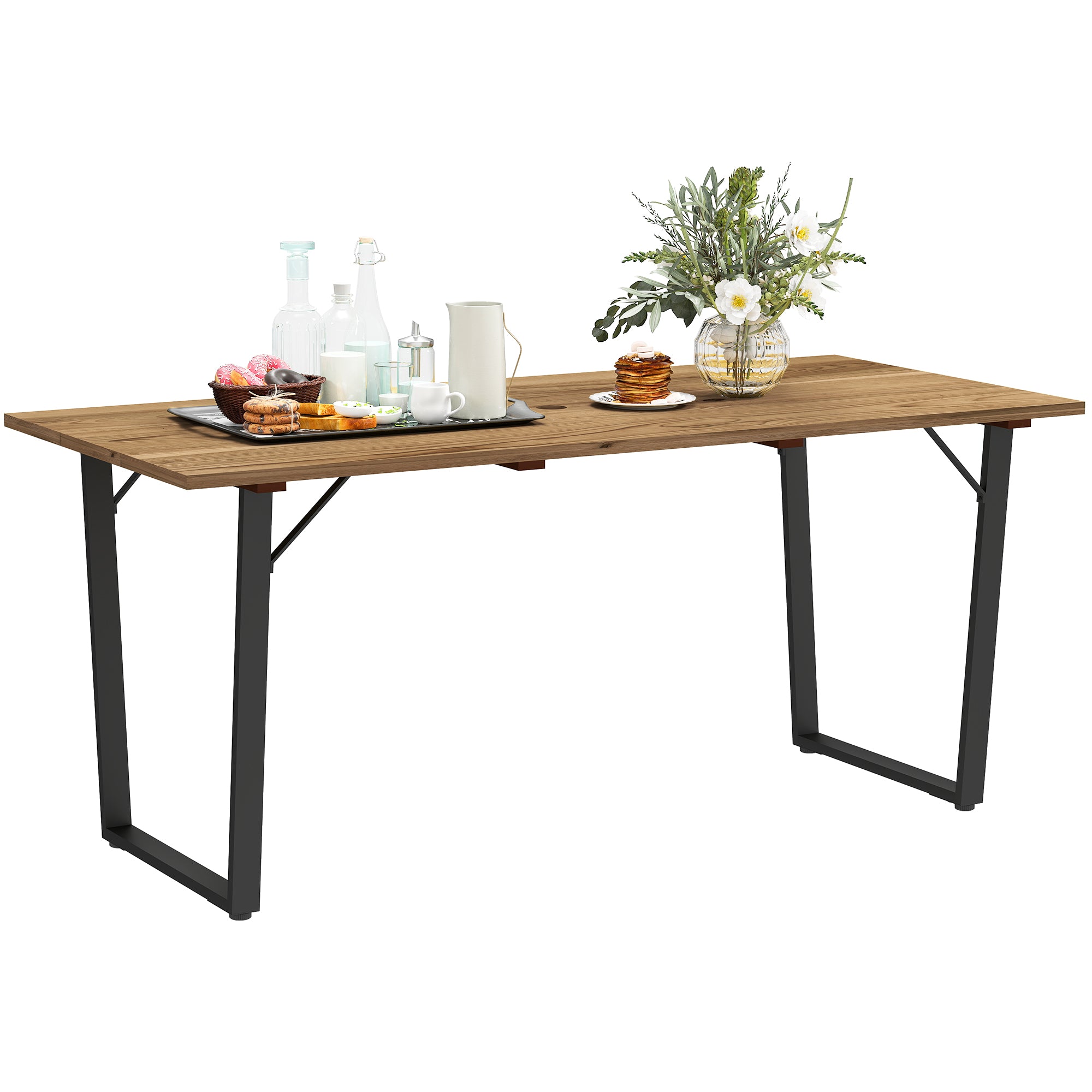 Wooden Garden Table 175x80 cm Weatherproof Patio Table with Umbrella Hole Buffet Table Camping Table for 6 People Patio Table Outdoor Dining Table for Garden, Terrace, Balcony Brown