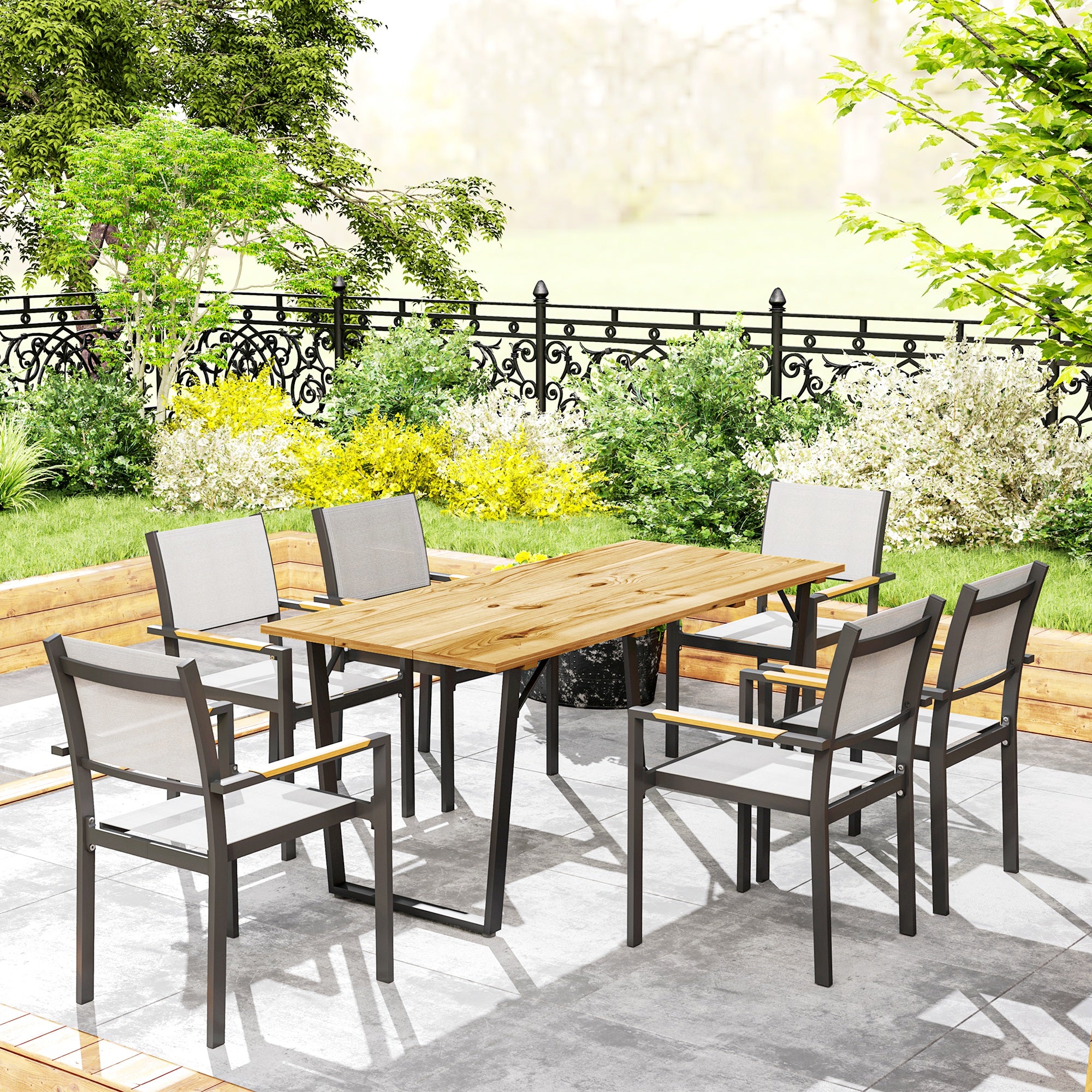 Wooden Garden Table 175x80 cm Weatherproof Patio Table with Umbrella Hole Buffet Table Camping Table for 6 People Patio Table Outdoor Dining Table for Garden, Terrace, Balcony Brown