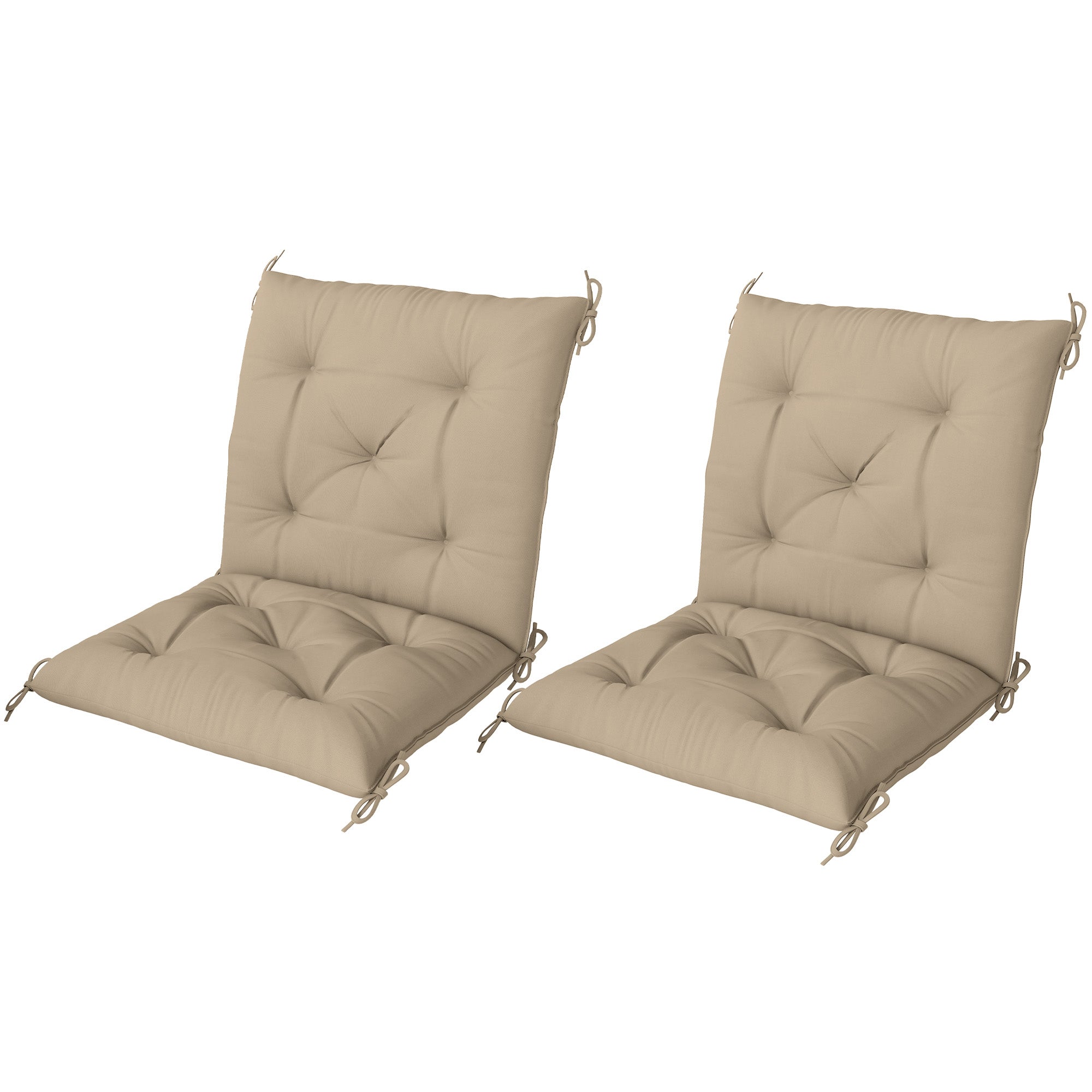 Set of 2 outdoor chair cushions, chair pads with ties, garden cushions for terrace or balcony, 98 x 50 x 8 cm, beige