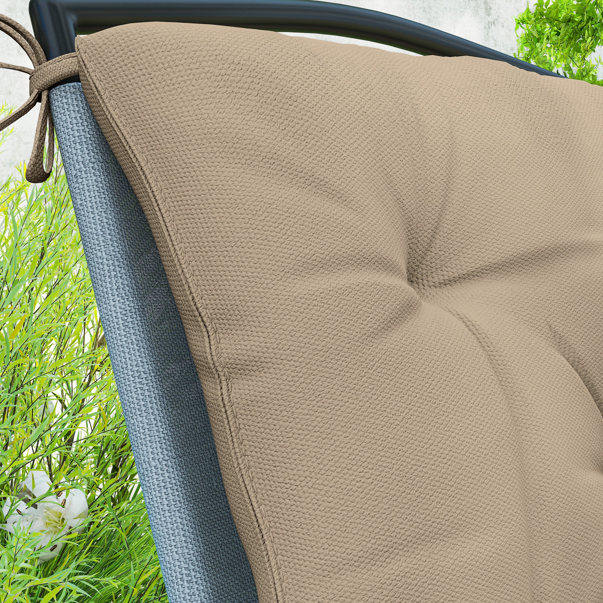 Set of 2 outdoor chair cushions, chair pads with ties, garden cushions for terrace or balcony, 98 x 50 x 8 cm, beige