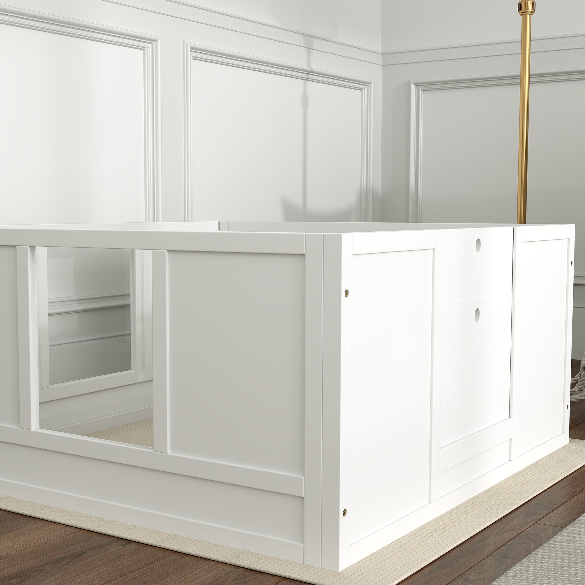 Puppy Whelping Box, Puppy Playpen with Adjustable Door, Dog Playpen with Non-Slip Foot Pads, Puppy Playpen Box for medium-sized dogs, 100x96x48 cm, White