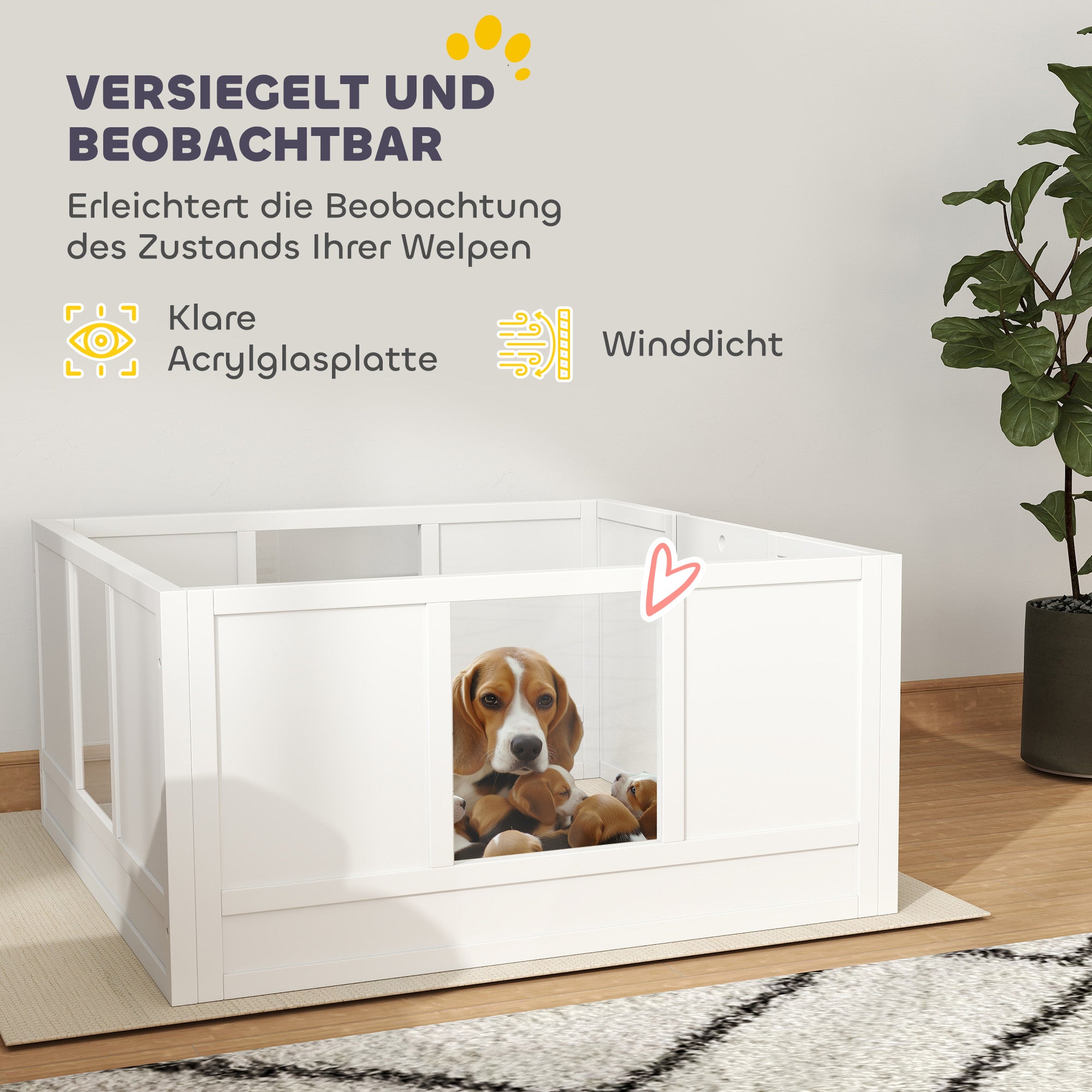 Puppy Whelping Box, Puppy Playpen with Adjustable Door, Dog Playpen with Non-Slip Foot Pads, Puppy Playpen Box for medium-sized dogs, 100x96x48 cm, White