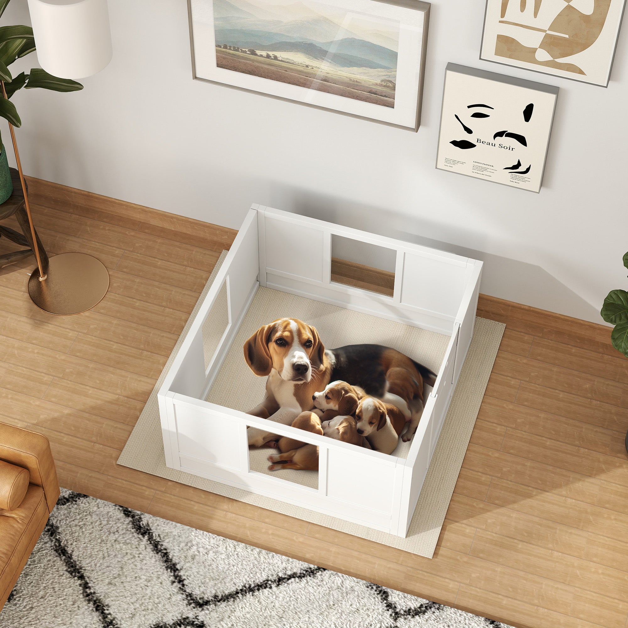 Puppy Whelping Box, Puppy Playpen with Adjustable Door, Dog Playpen with Non-Slip Foot Pads, Puppy Playpen Box for medium-sized dogs, 100x96x48 cm, White