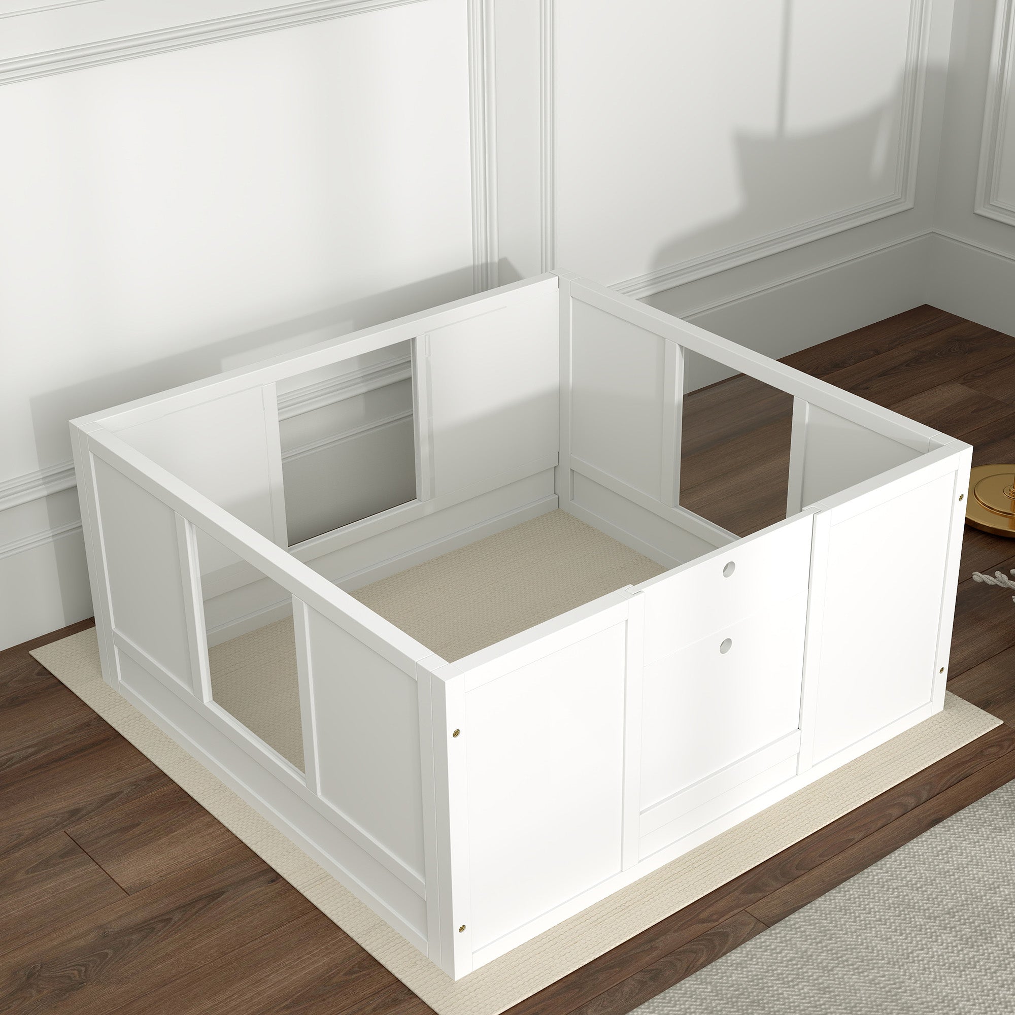 Puppy Whelping Box, Puppy Playpen with Adjustable Door, Dog Playpen with Non-Slip Foot Pads, Puppy Playpen Box for medium-sized dogs, 100x96x48 cm, White