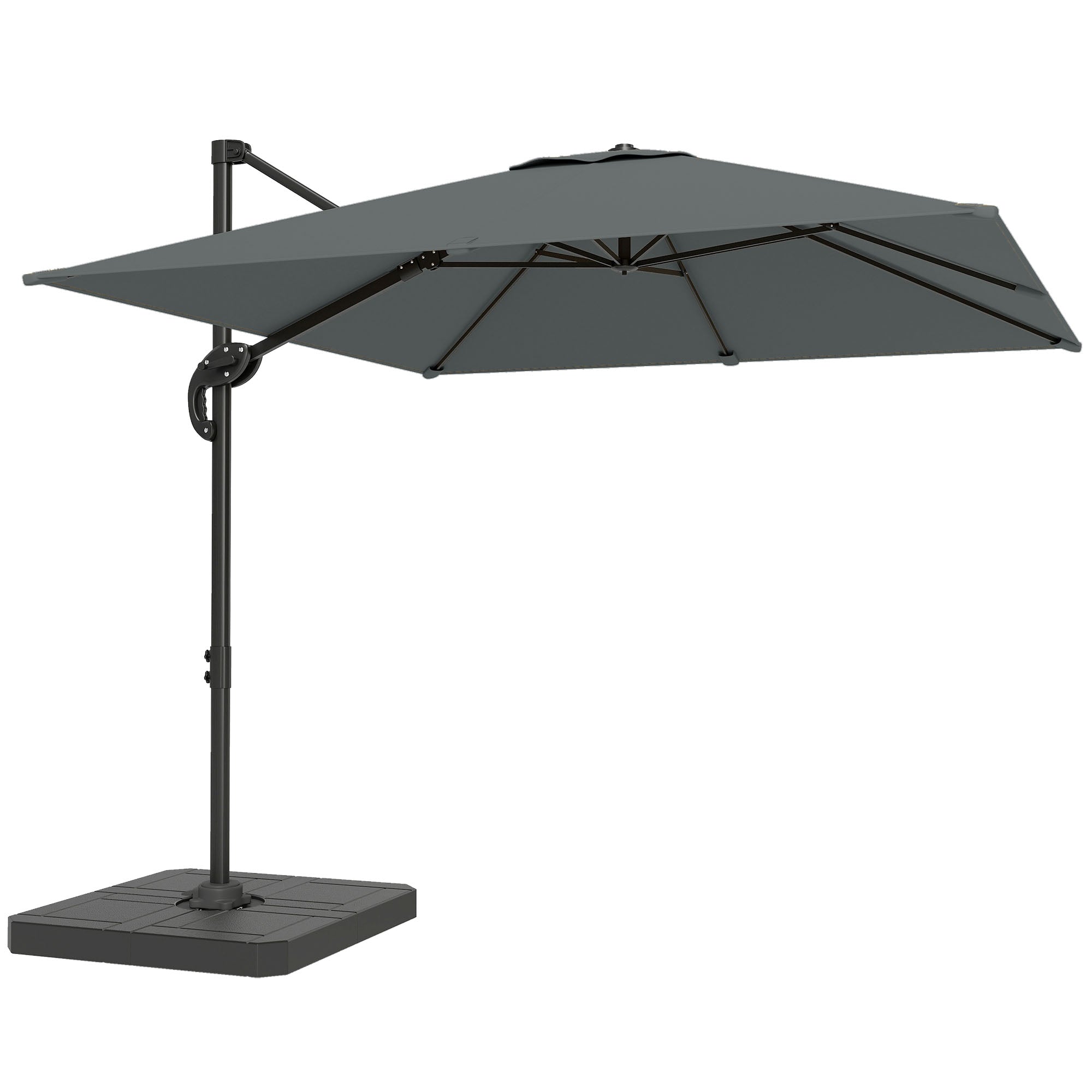 Aluminum Cantilever Umbrella Ø244 cm (8 ft) with Crank, Base Weights, Water-Resistant, 360° Swivel, Tiltable - Garden & Patio Parasol, Wind-Resistant, Dark Gray