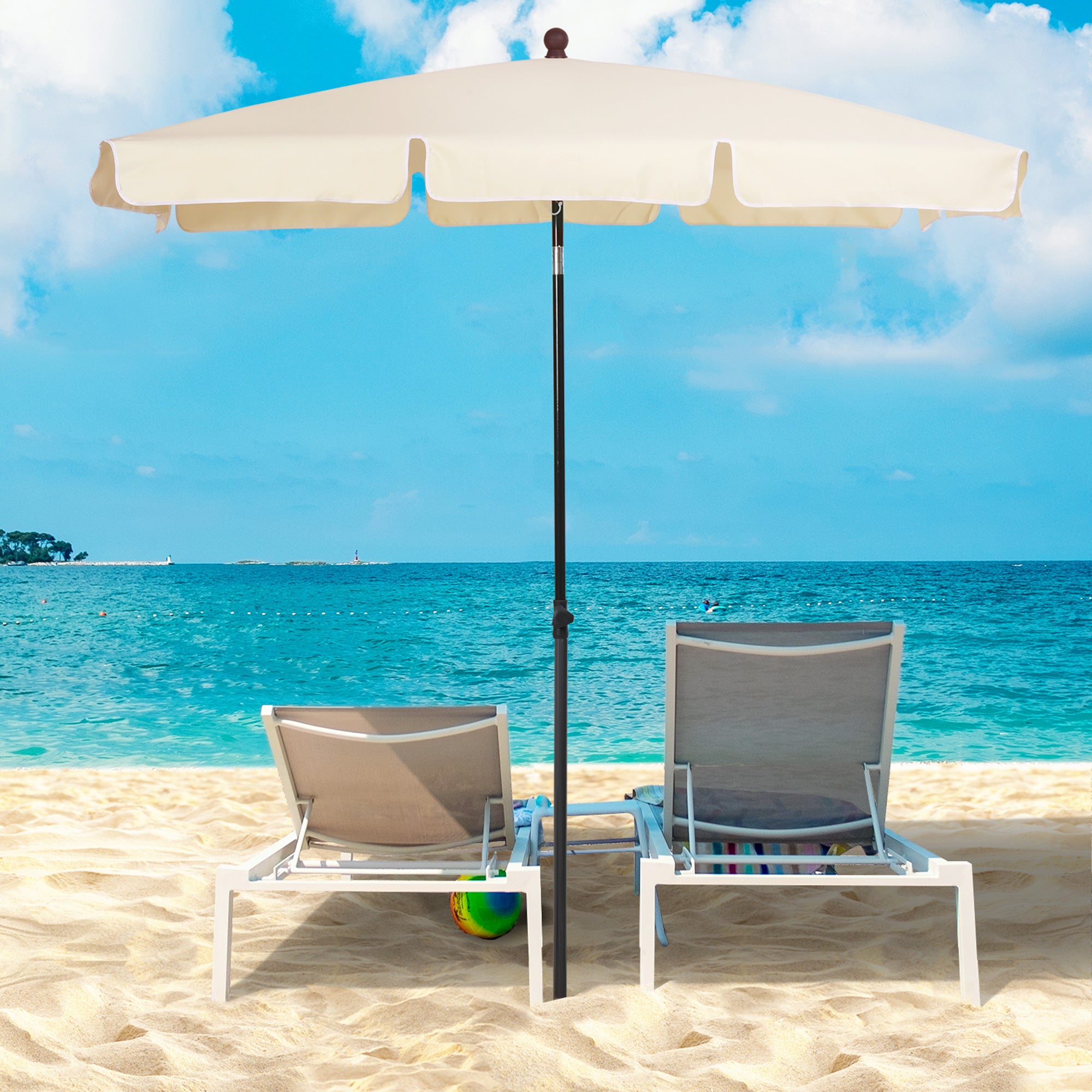 Garden Umbrella 2x1.3m Tiltable with Ruffled Edges, Outdoor Umbrella with 4 Aluminum Ribs and 160g/㎡ Polyester, for Yard, Terrace, and Balcony, Beige