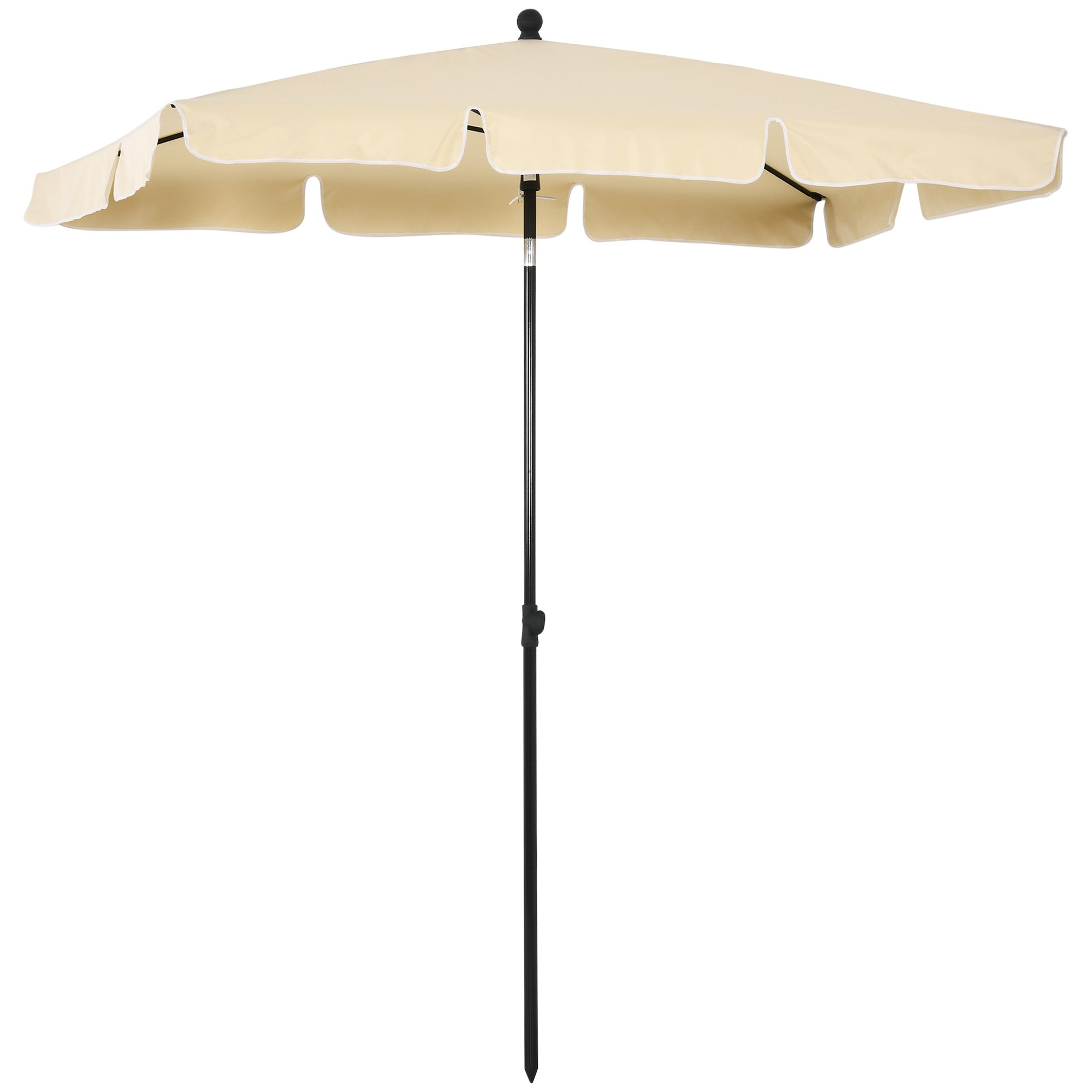 Garden Umbrella 2x1.3m Tiltable with Ruffled Edges, Outdoor Umbrella with 4 Aluminum Ribs and 160g/㎡ Polyester, for Yard, Terrace, and Balcony, Beige