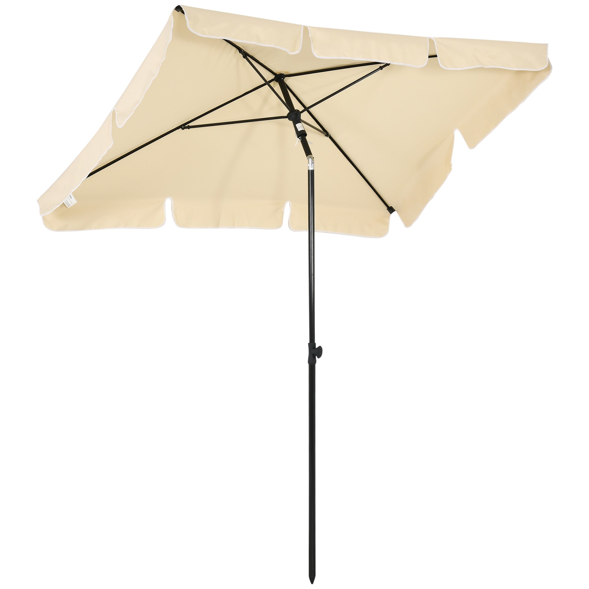 Garden Umbrella 2x1.3m Tiltable with Ruffled Edges, Outdoor Umbrella with 4 Aluminum Ribs and 160g/㎡ Polyester, for Yard, Terrace, and Balcony, Beige