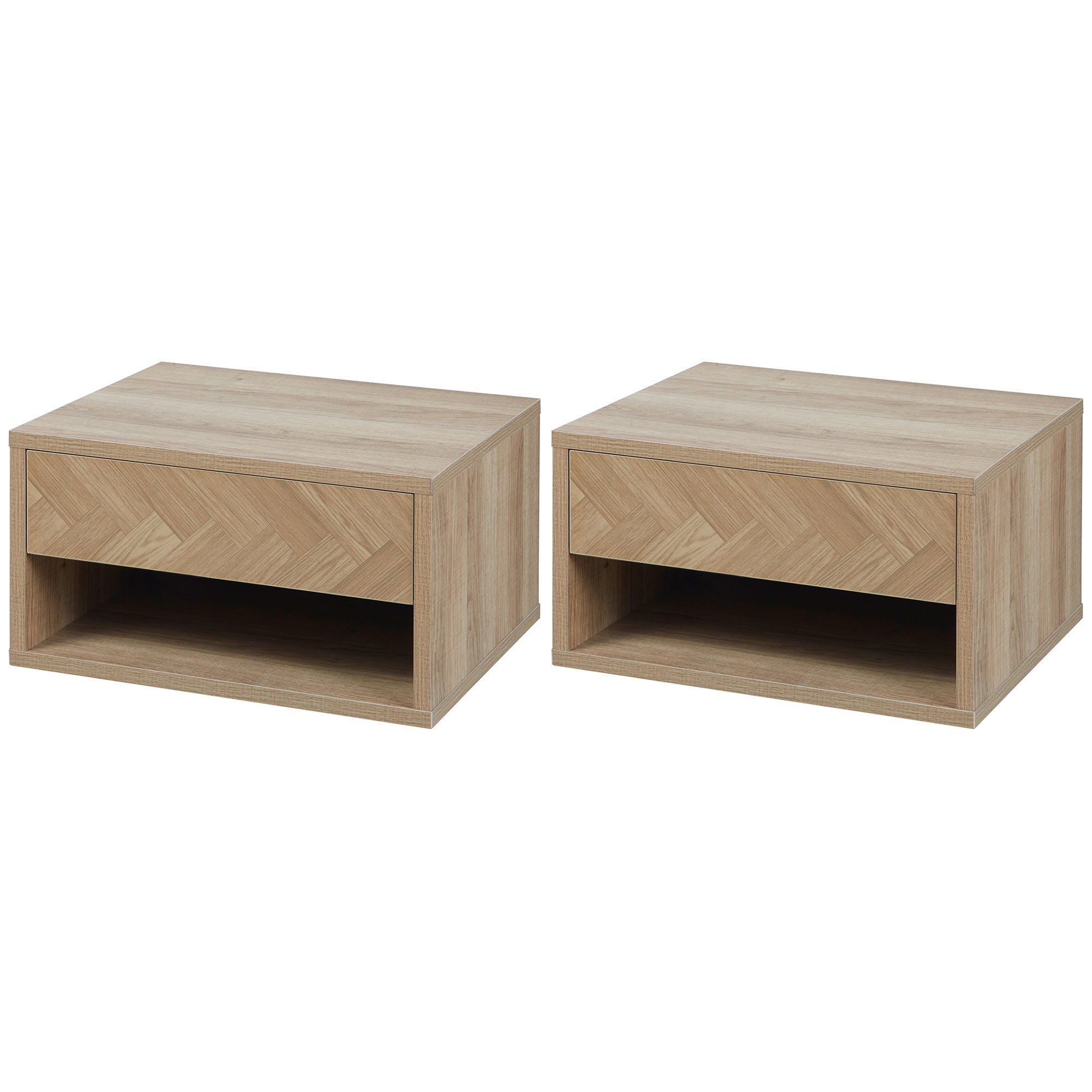 Set of 2 Floating Nightstands Bedside Tables with Drawer for Bedroom Living Room 37x32x21 cm Natural Wood