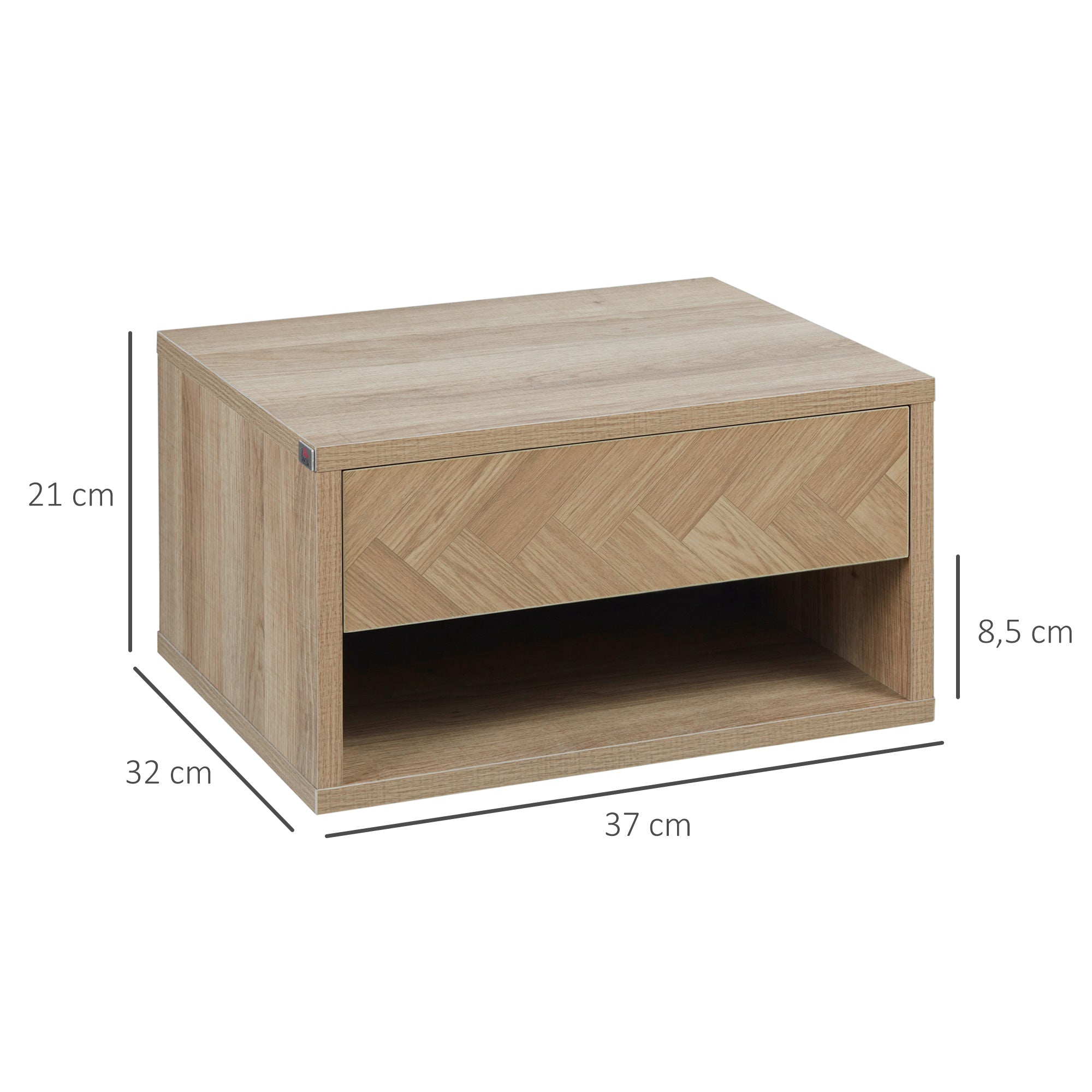 Set of 2 Floating Nightstands Bedside Tables with Drawer for Bedroom Living Room 37x32x21 cm Natural Wood