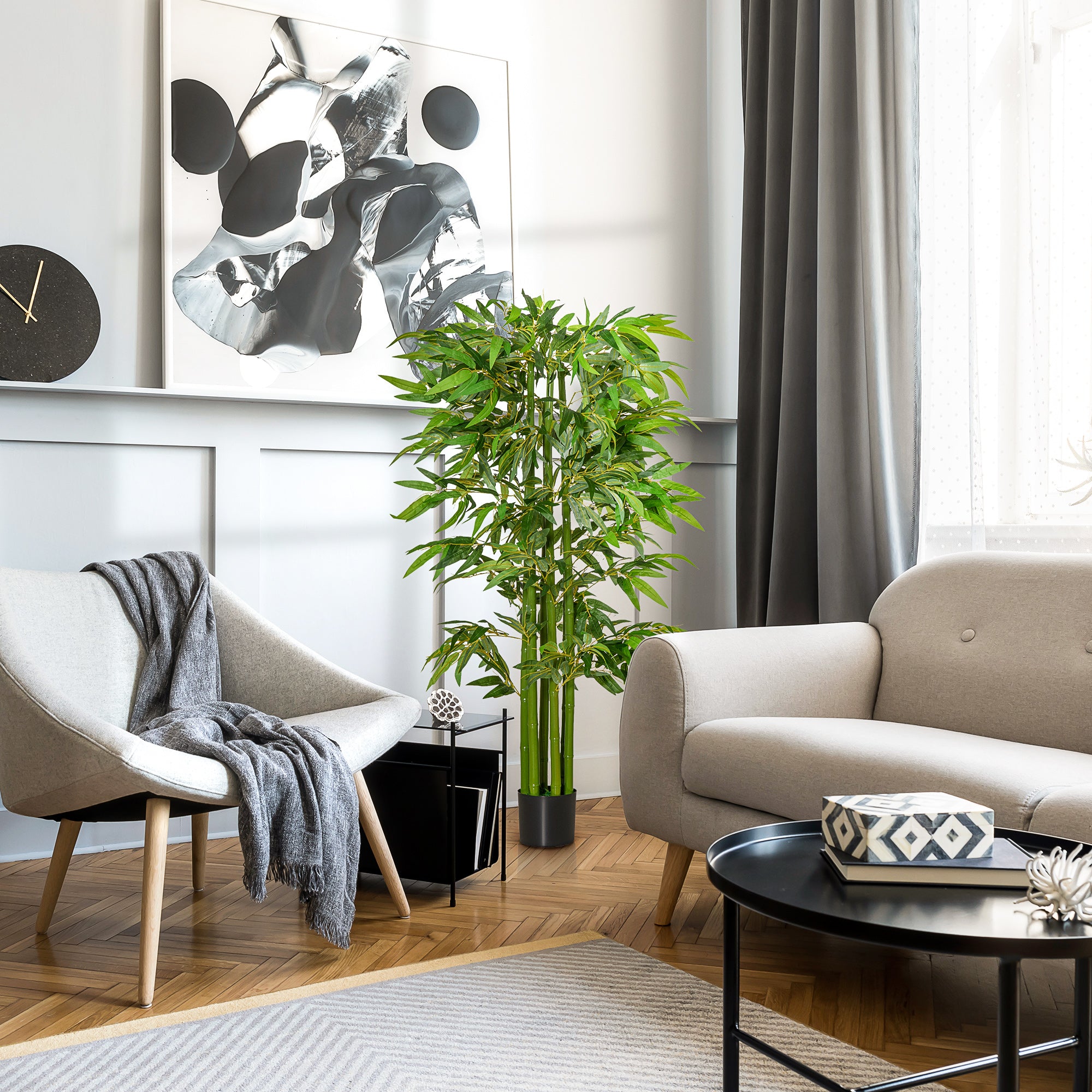 Artificial Bamboo large 160 cm Artificial Plant, Artificial Bamboo, Plastic Artificial Plants in Pot, Fake Plant like real for Living Room Bedroom Office Garden Modern Decoration Gift