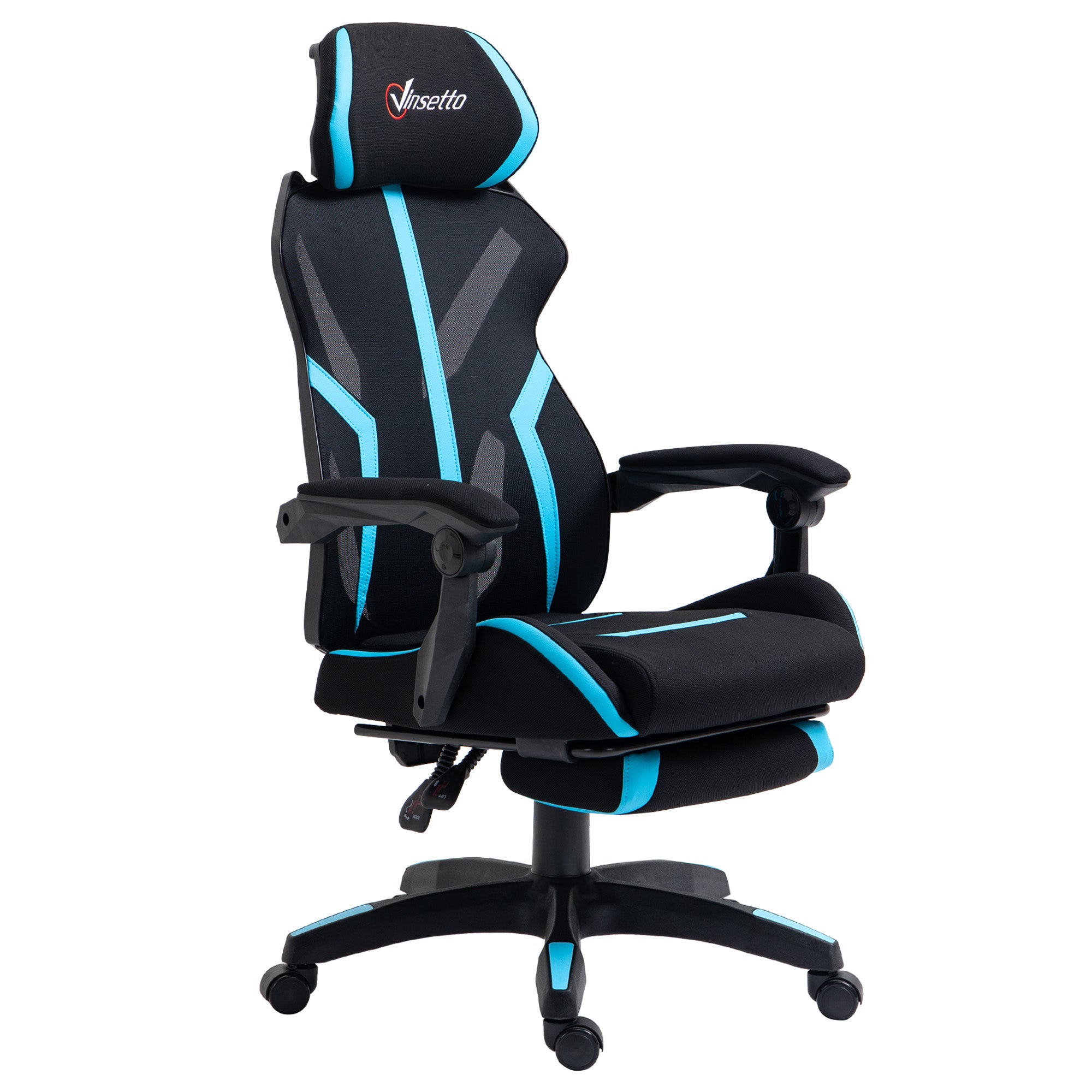 Gaming Chair with Retractable Footrest Reclining Swivel Office Chair with Headrest and Height Adjustable 65x65x119-129 cm Black and Blue