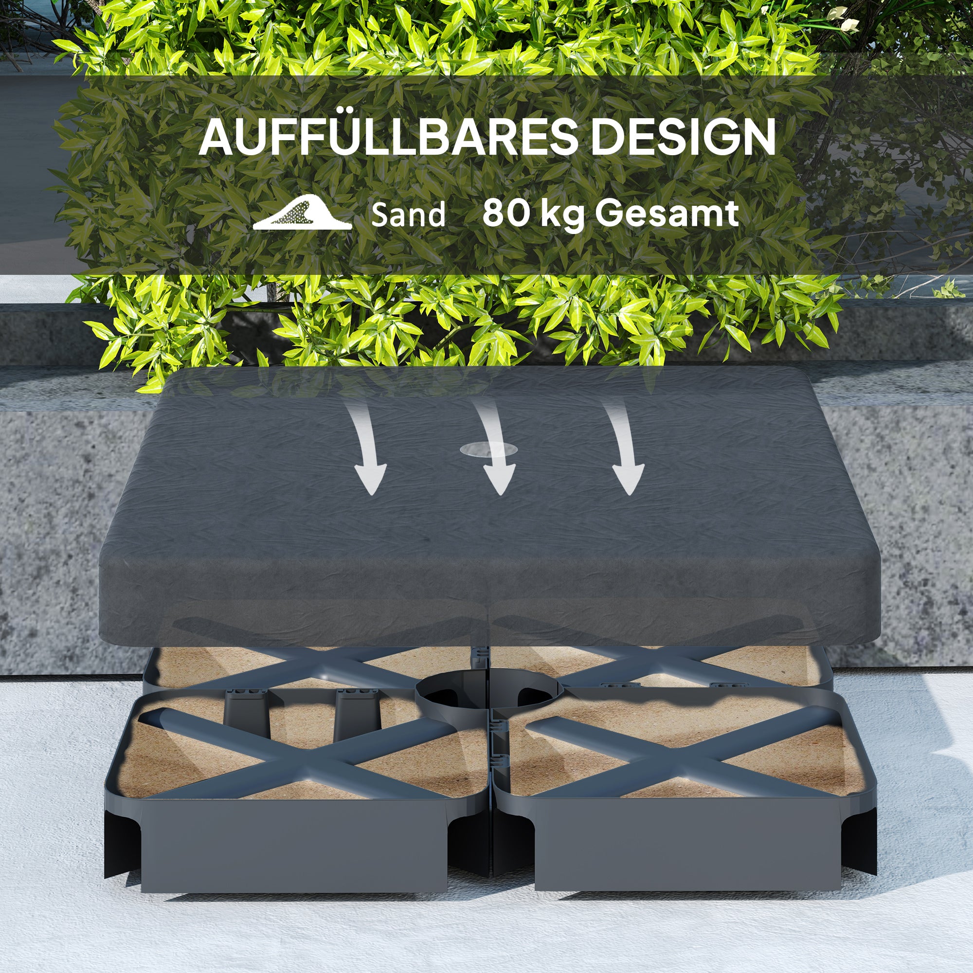 Umbrella Stand 4-piece Waterproof Umbrella Weight, Umbrella Stand for Cantilever Umbrella, Ground Cross Fillable with Sand 80 kg, Cantilever Umbrella Stand Weights Umbrella Base Plastic Black