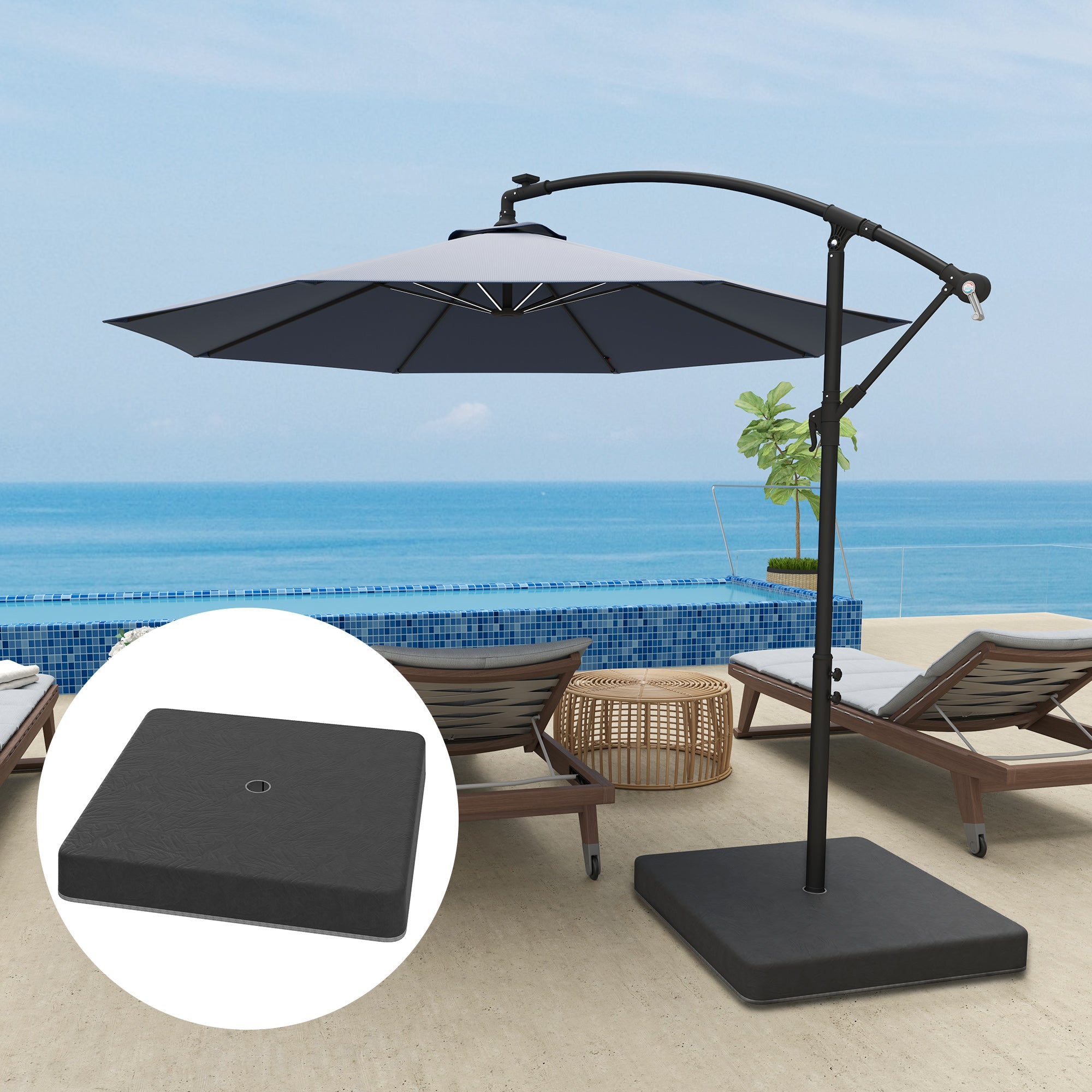 Umbrella Stand 4-piece Waterproof Umbrella Weight, Umbrella Stand for Cantilever Umbrella, Ground Cross Fillable with Sand 80 kg, Cantilever Umbrella Stand Weights Umbrella Base Plastic Black