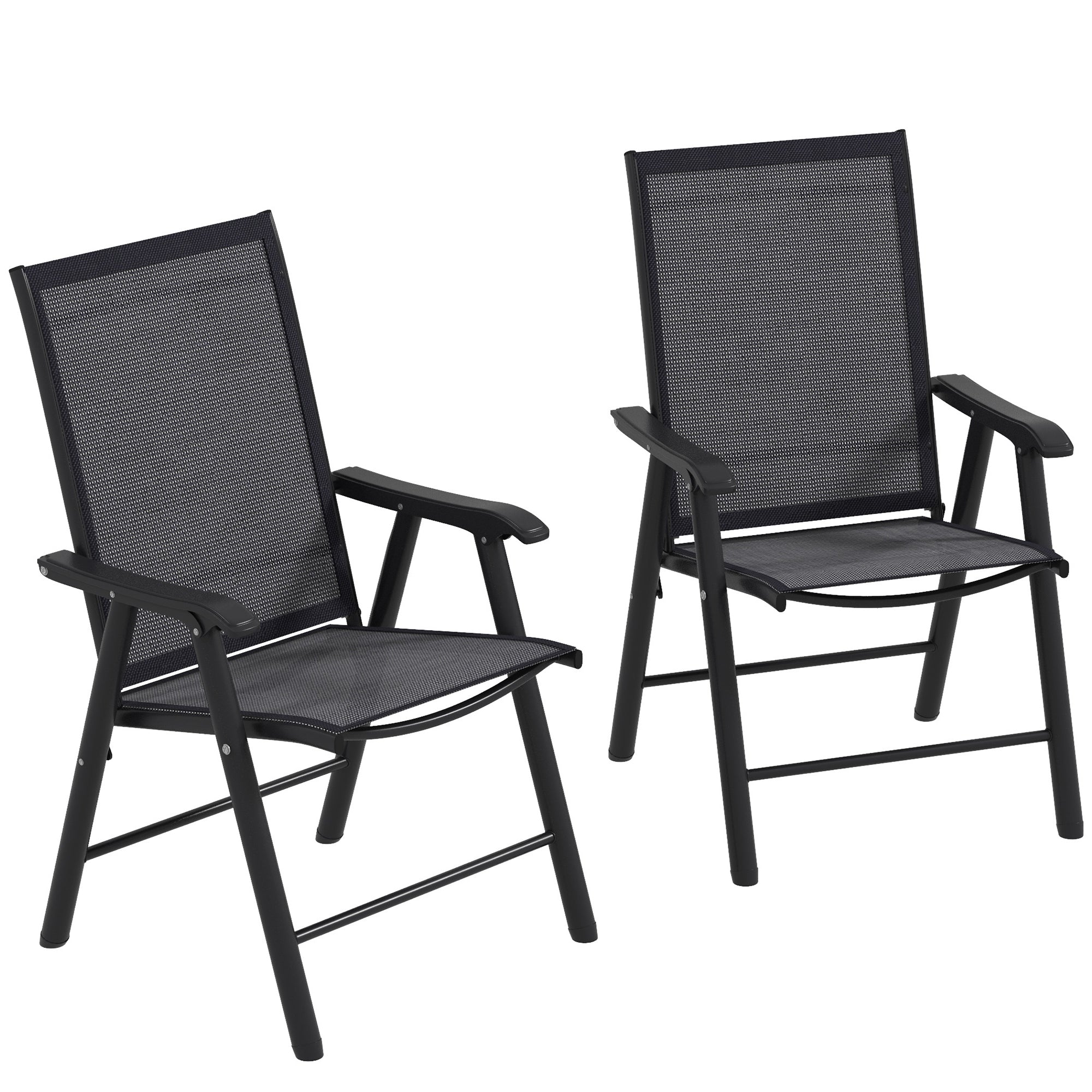 Set of 2 Folding Camping Chairs Padded Outdoor Garden Folding Chairs in Mesh with Steel Frame and Armrests Load 110 kg for Terrace Beach 58x64x94 cm Dark Gray