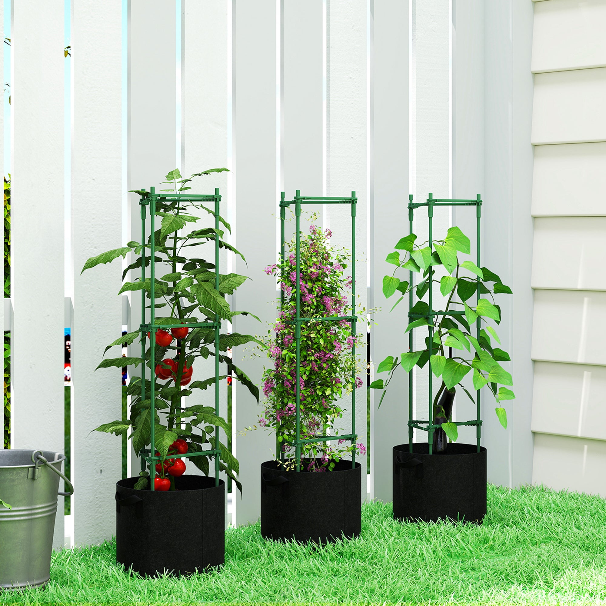 Raised Planter with Support Trellis, 3-Pack 83.7 L Fabric Grow Bags for Tomatoes & Climbing Plants — 35 x 35 x 120 cm (13.8 x 13.8 x 47.2 in)
